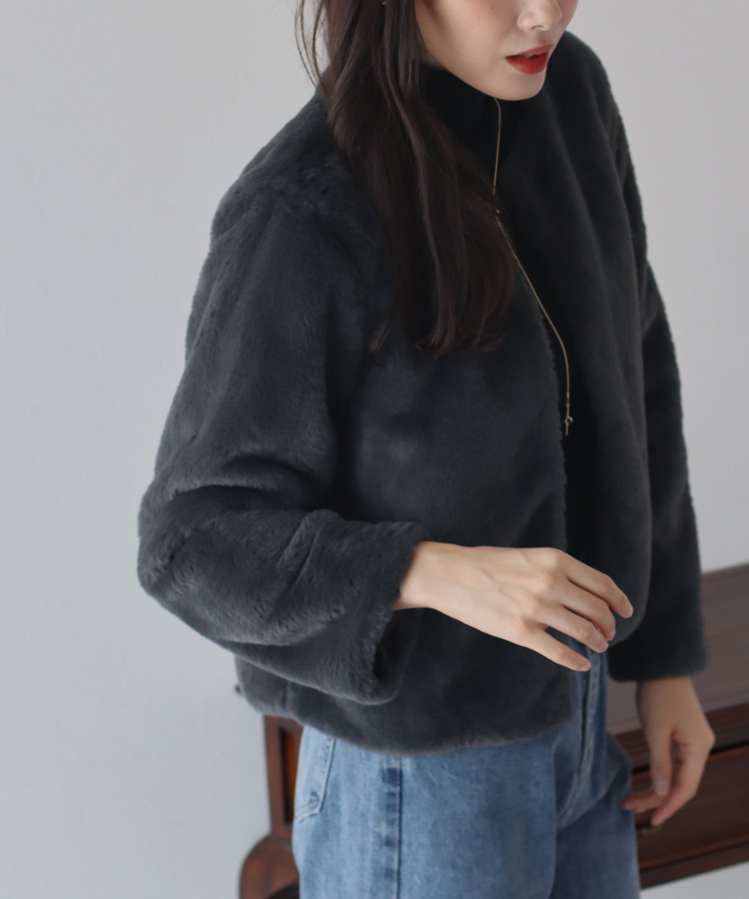 【SALE】ノーカラーファーブルゾン