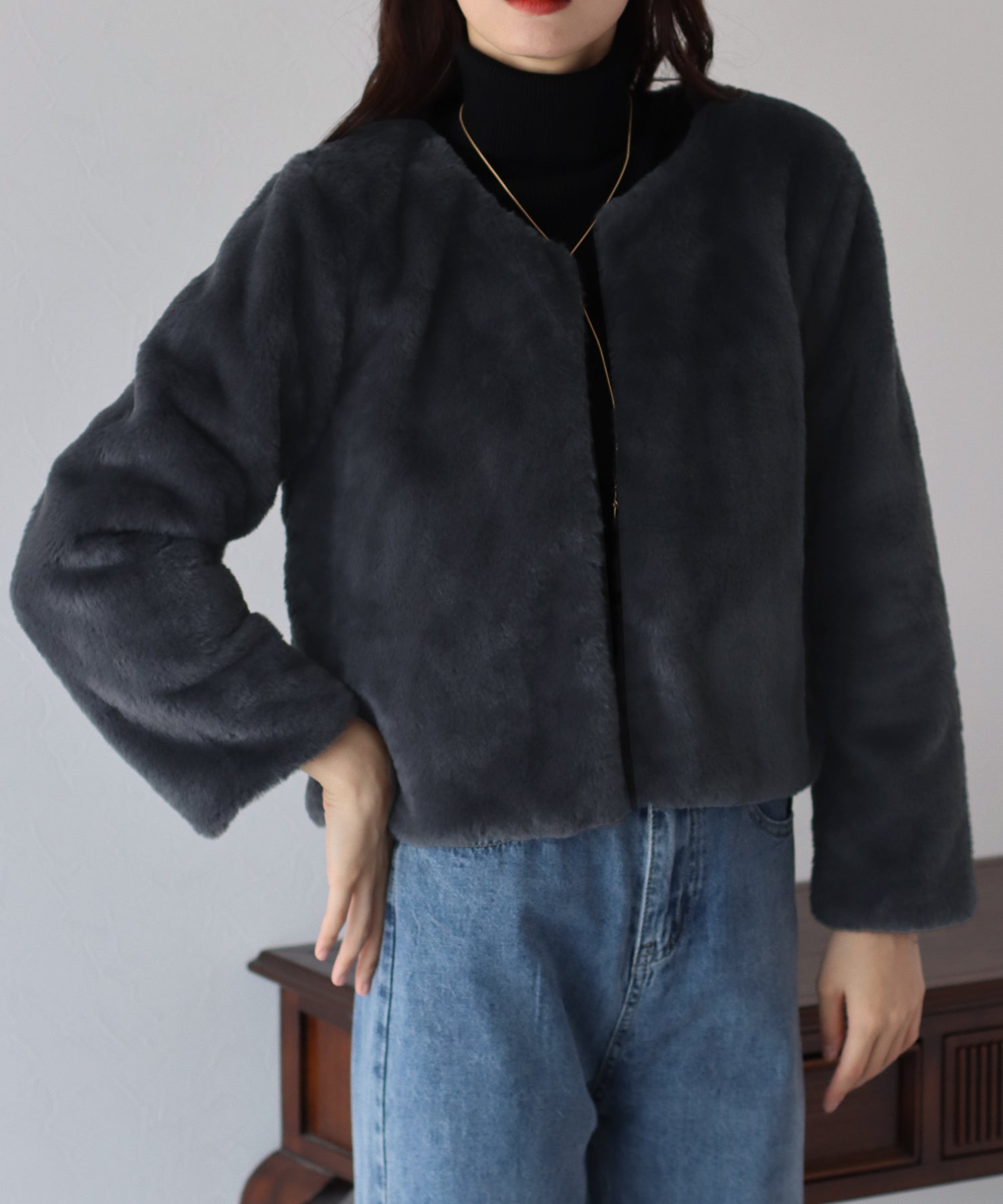 【SALE】ノーカラーファーブルゾン