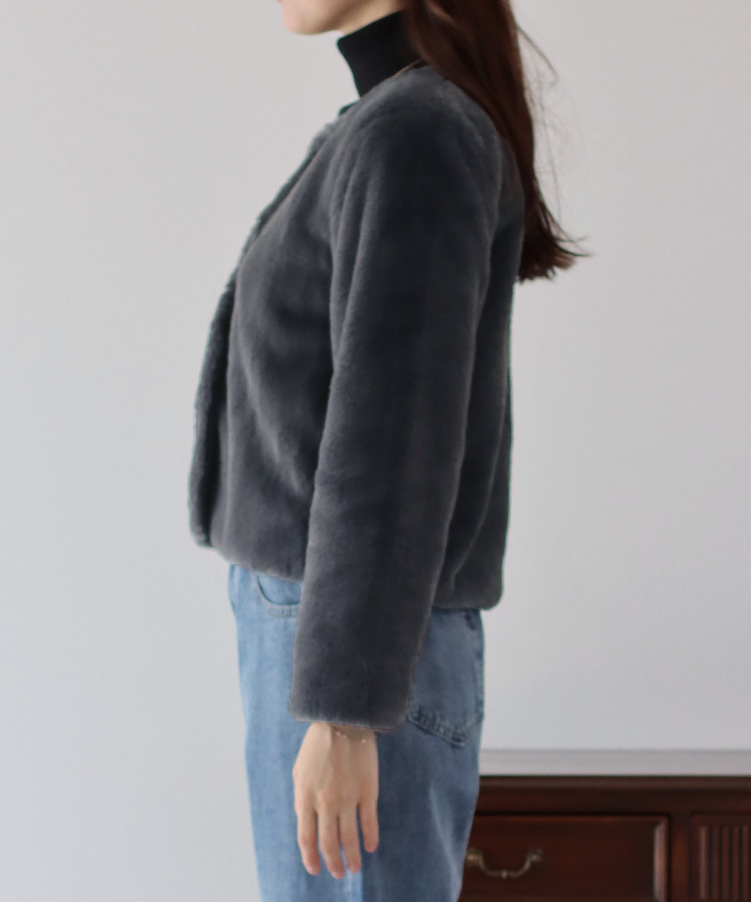 【SALE】ノーカラーファーブルゾン