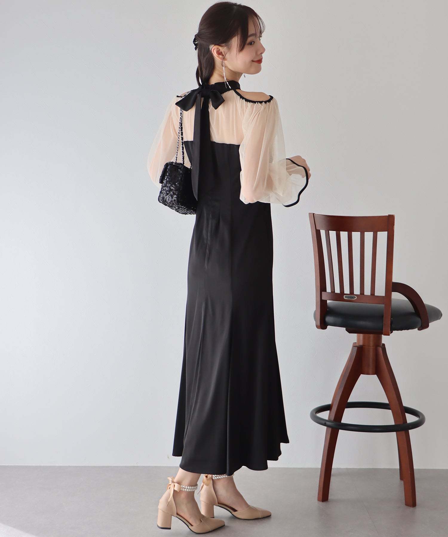 【TIME SALE】カットアウトチュールマーメイドパーティードレス