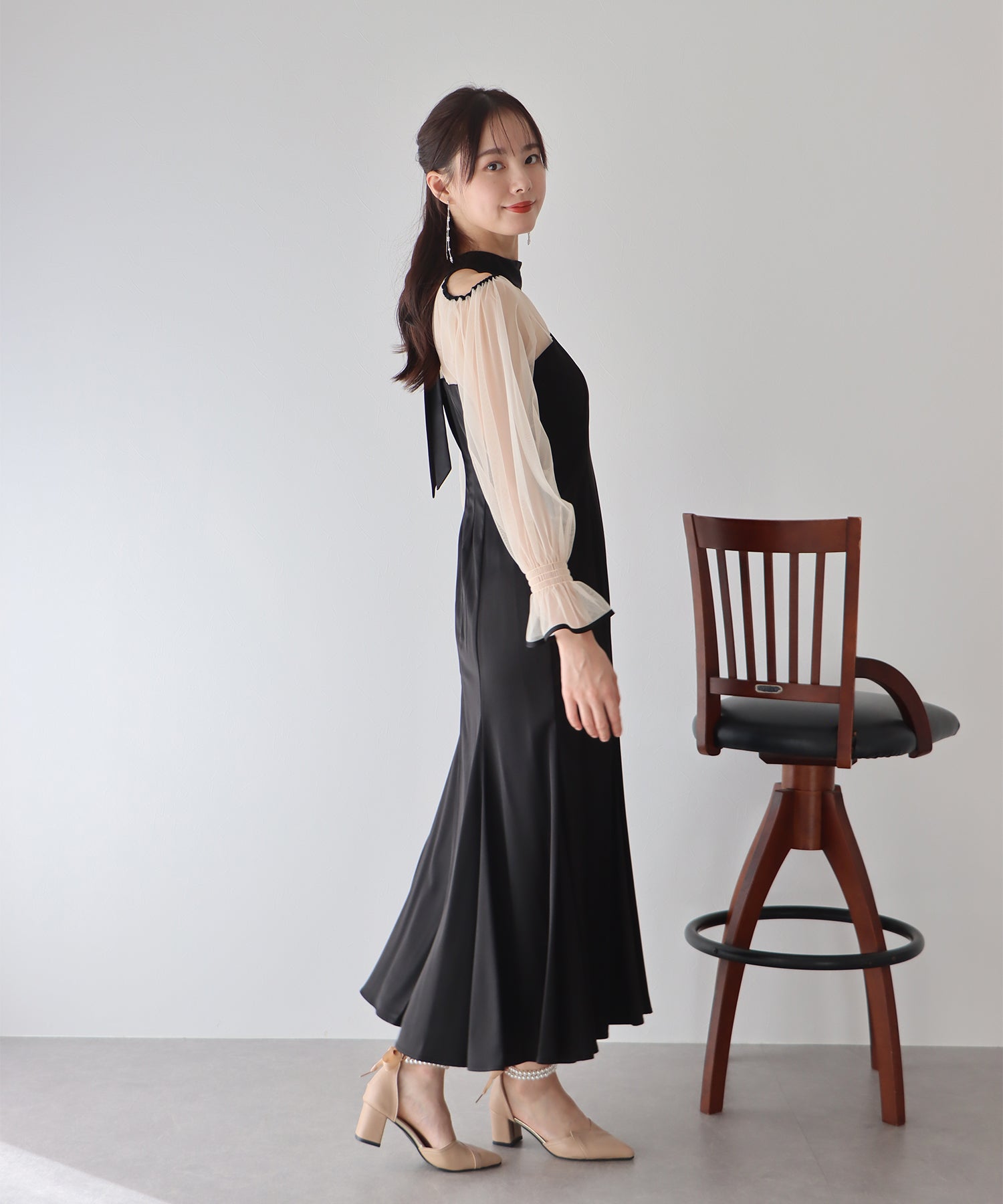 【TIME SALE】カットアウトチュールマーメイドパーティードレス