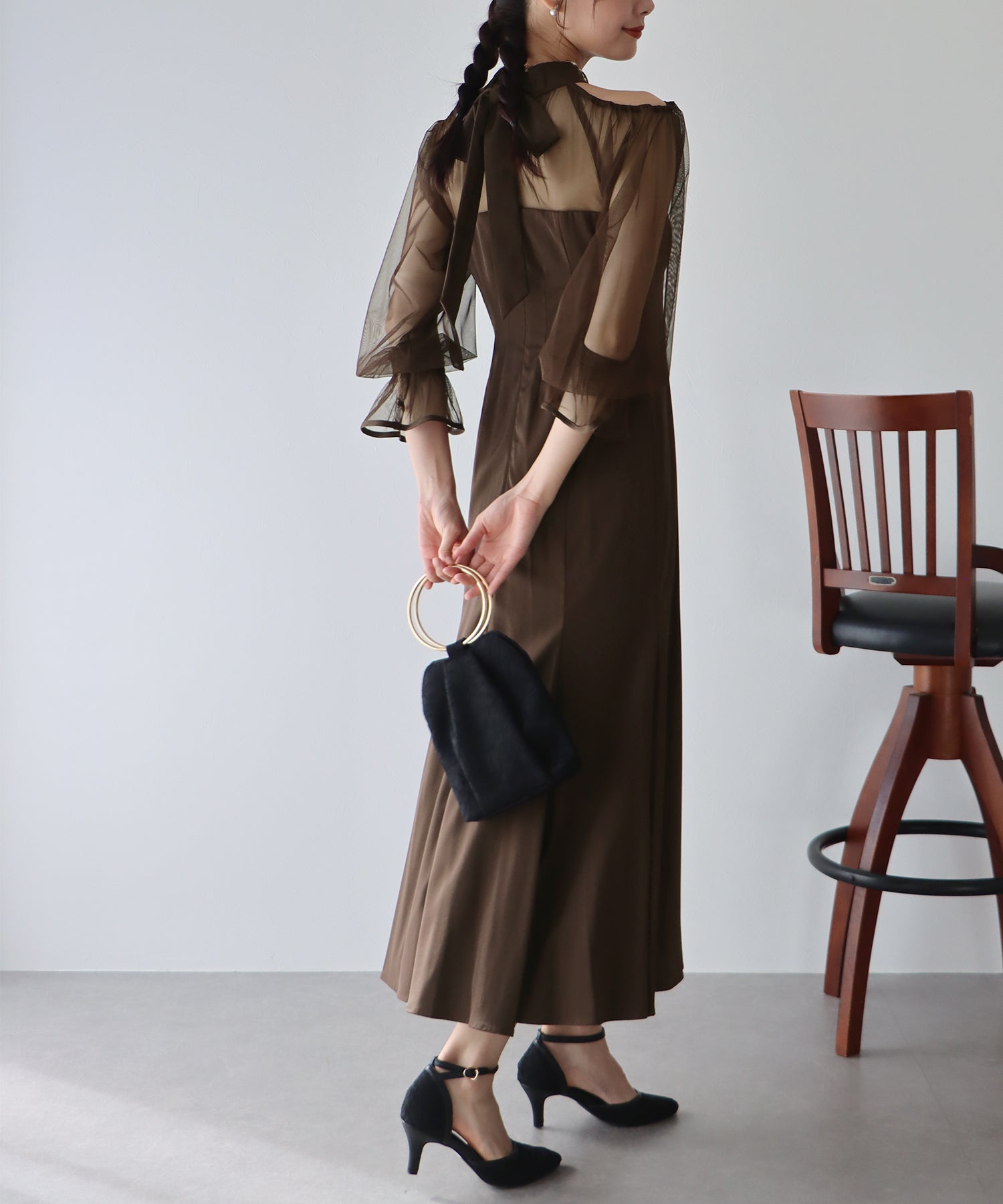 【TIME SALE】カットアウトチュールマーメイドパーティードレス