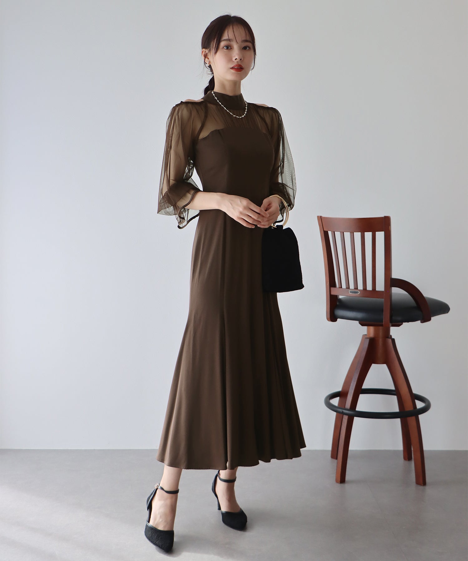 【TIME SALE】カットアウトチュールマーメイドパーティードレス