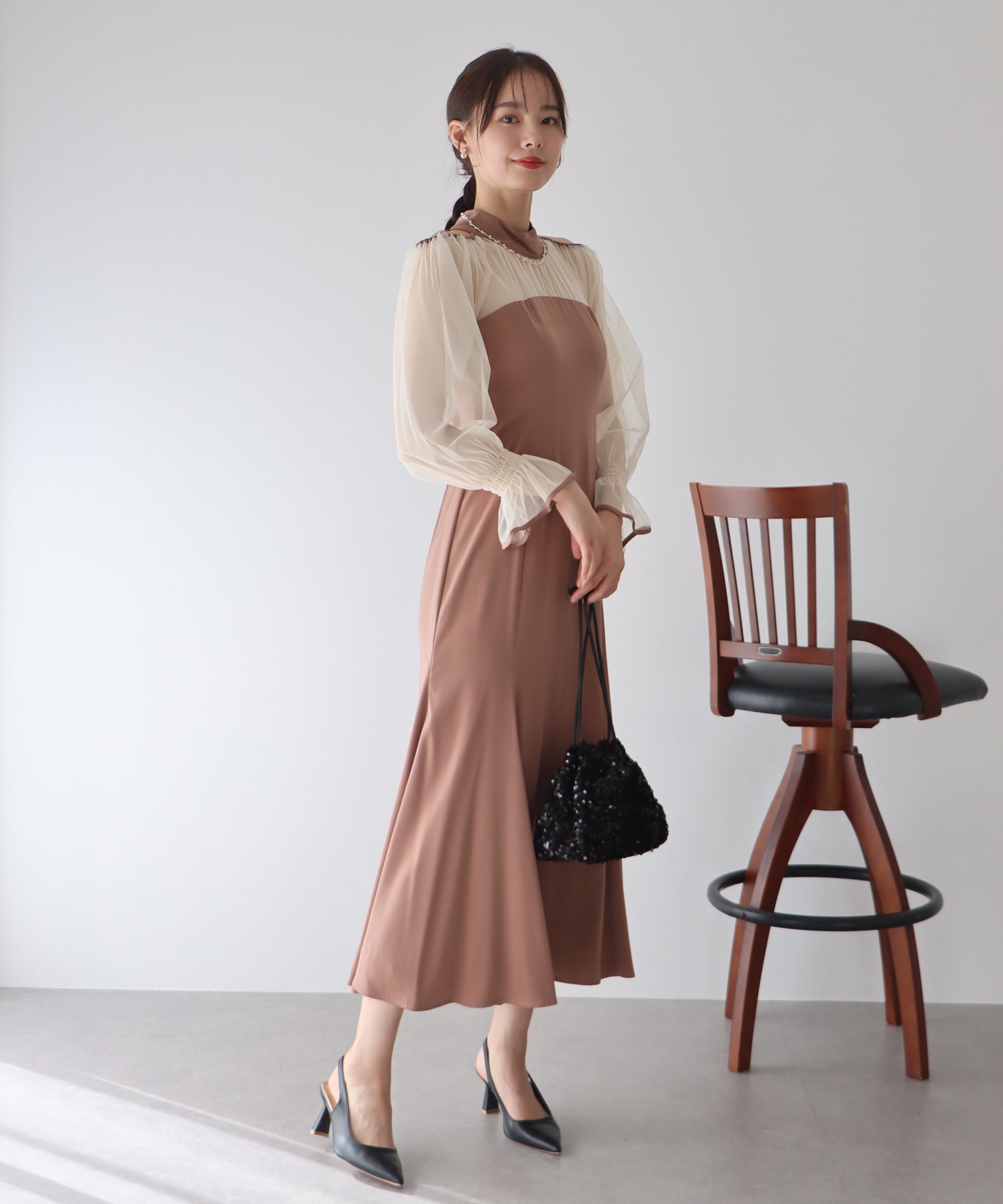 【TIME SALE】カットアウトチュールマーメイドパーティードレス