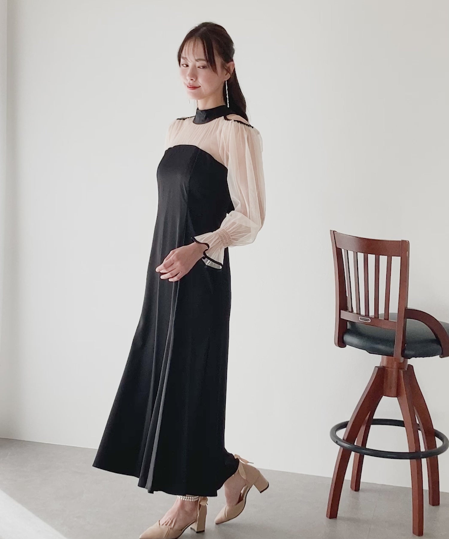 【TIME SALE】カットアウトチュールマーメイドパーティードレス