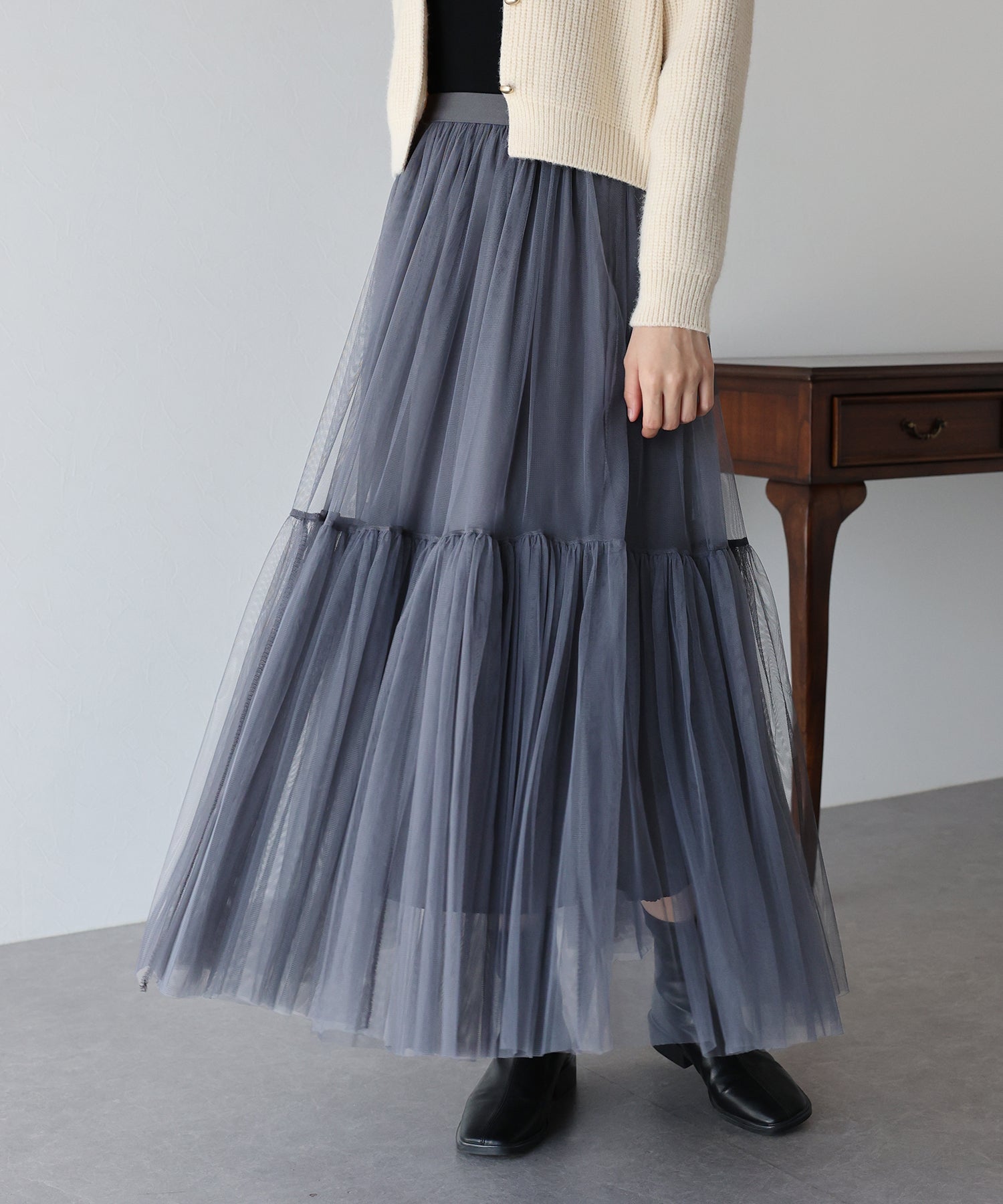 【SALE】チュールティアードスカート