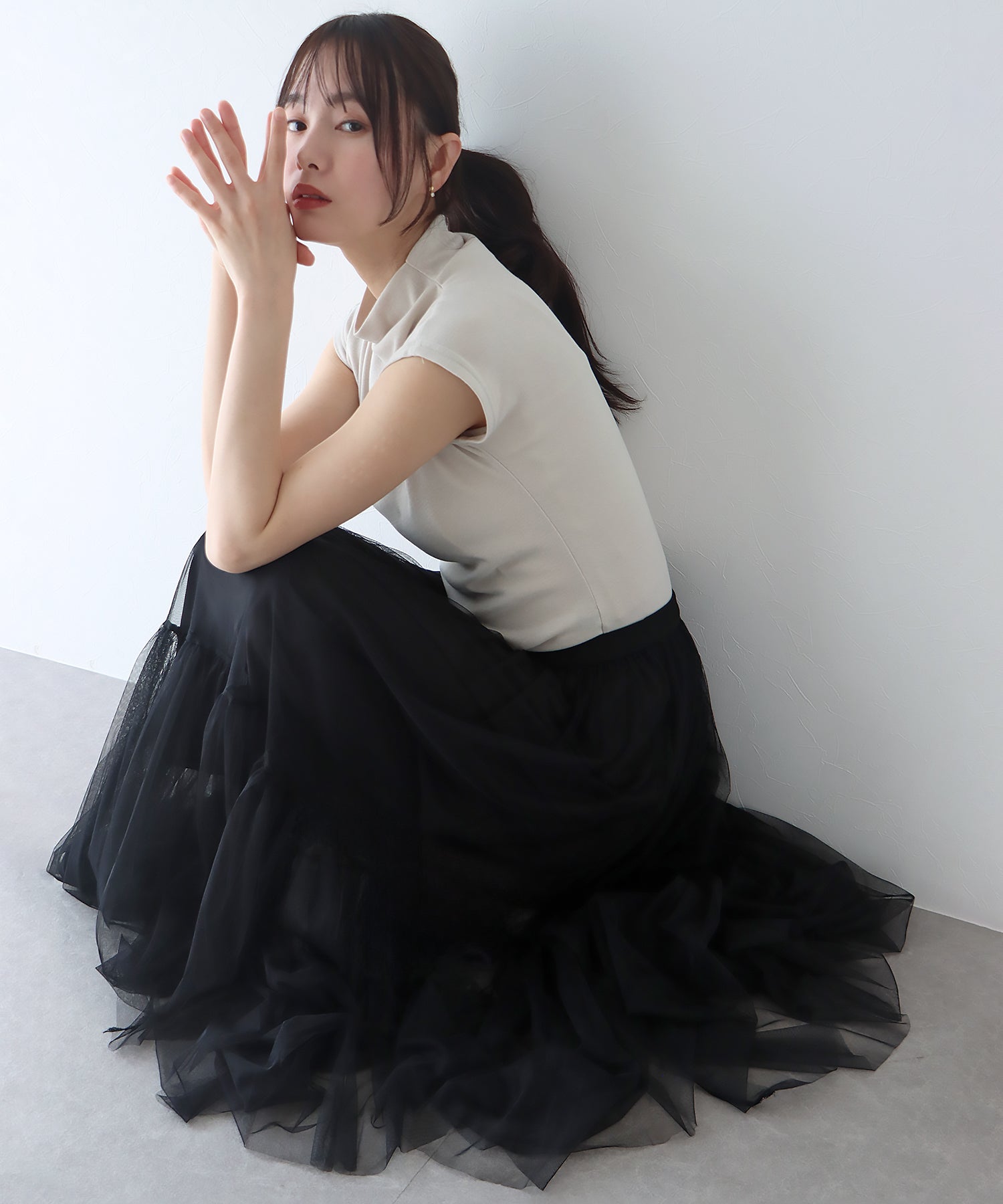 【SALE】チュールティアードスカート