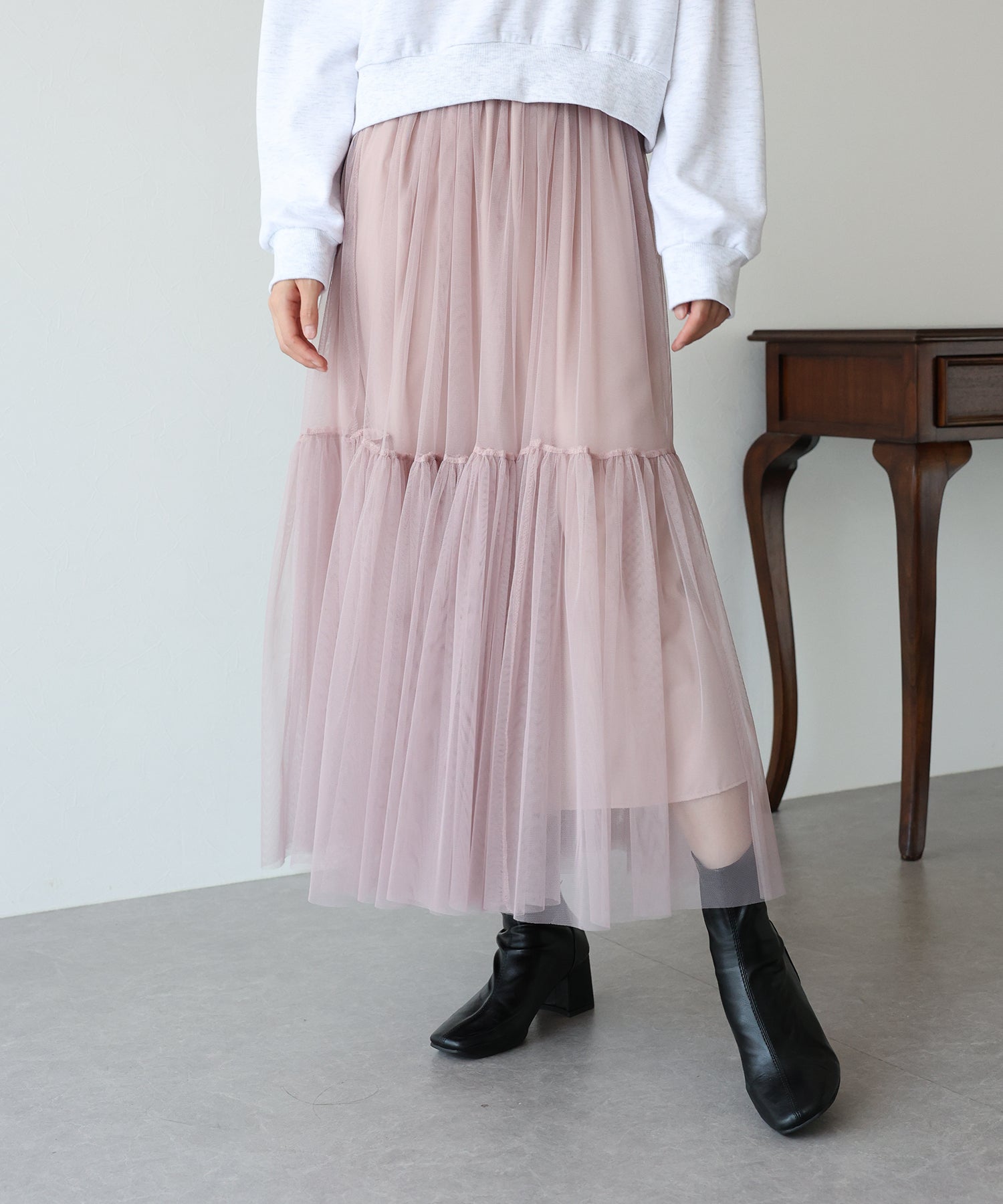 【SALE】チュールティアードスカート