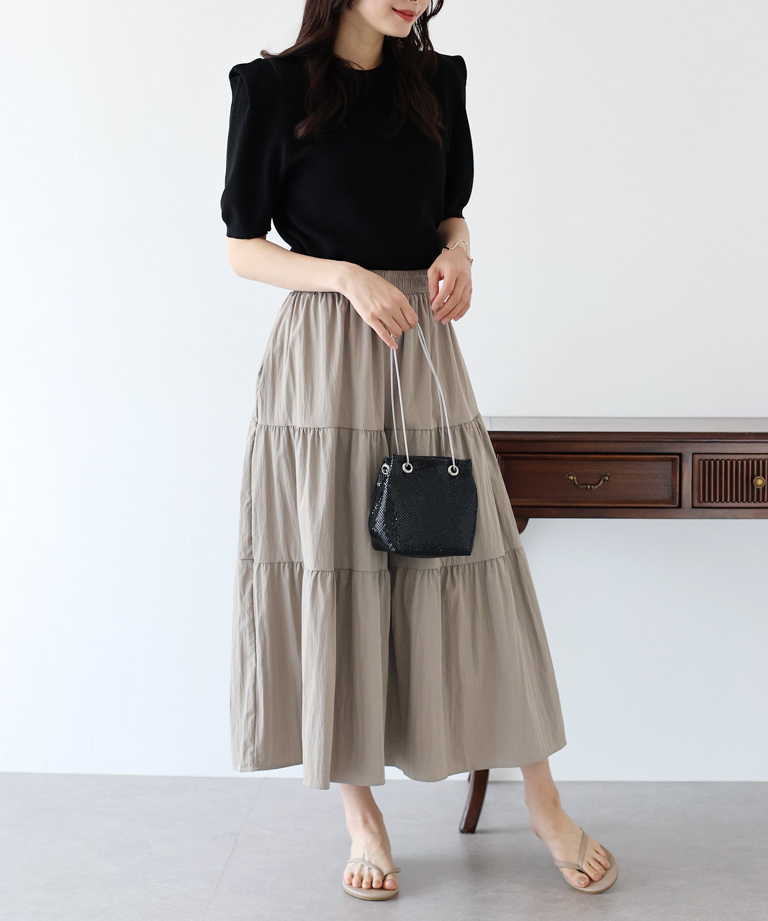 【SALE】ナイロンティアードスカート