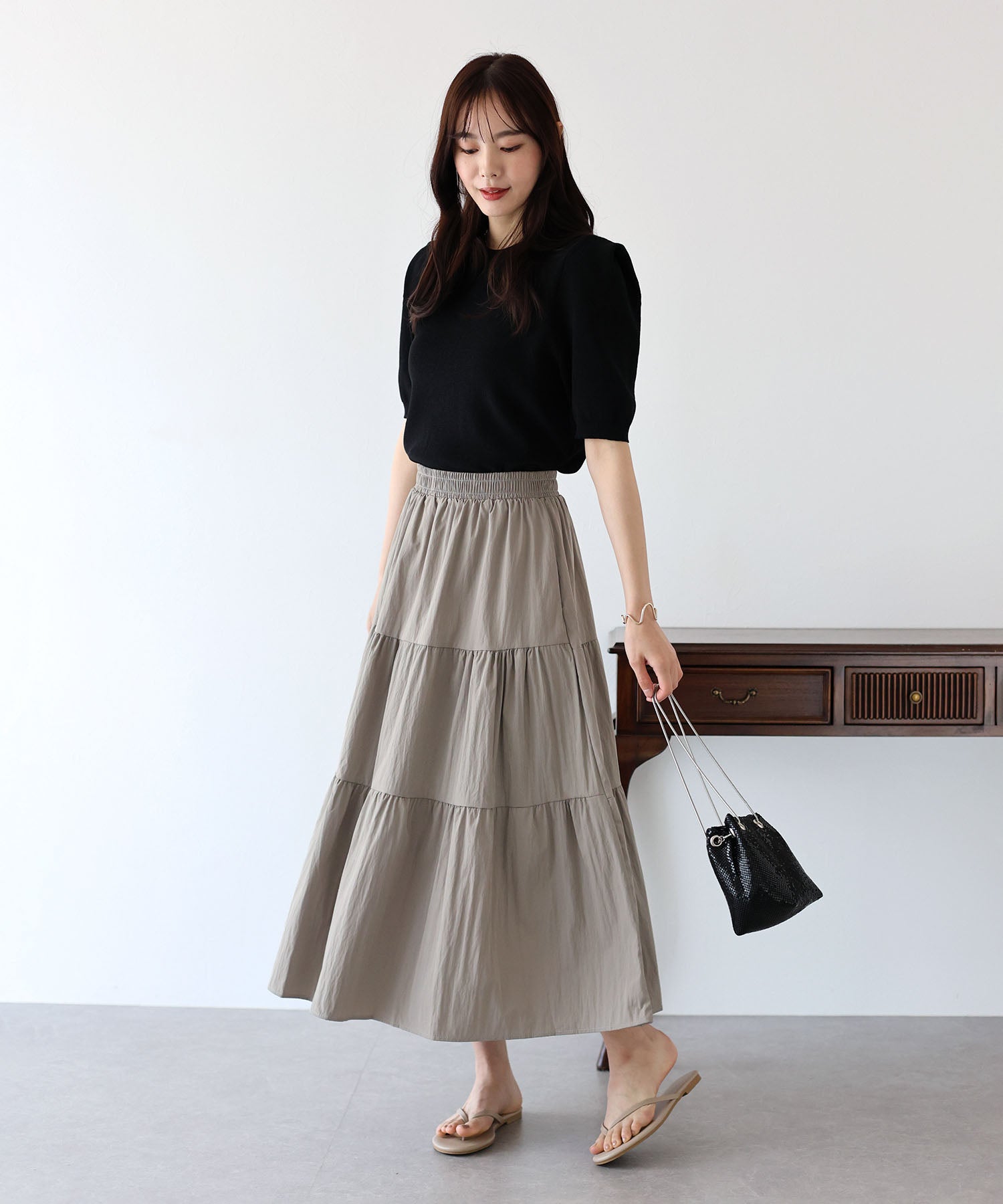 【SALE】ナイロンティアードスカート