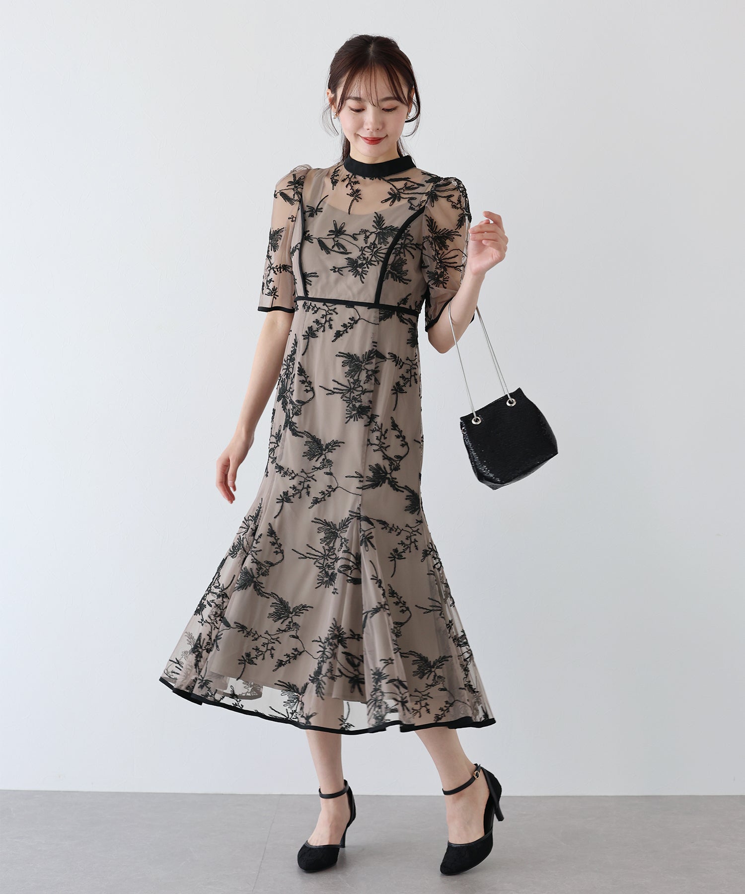 【TIME SALE】バイカラー刺繍レースパーティードレス