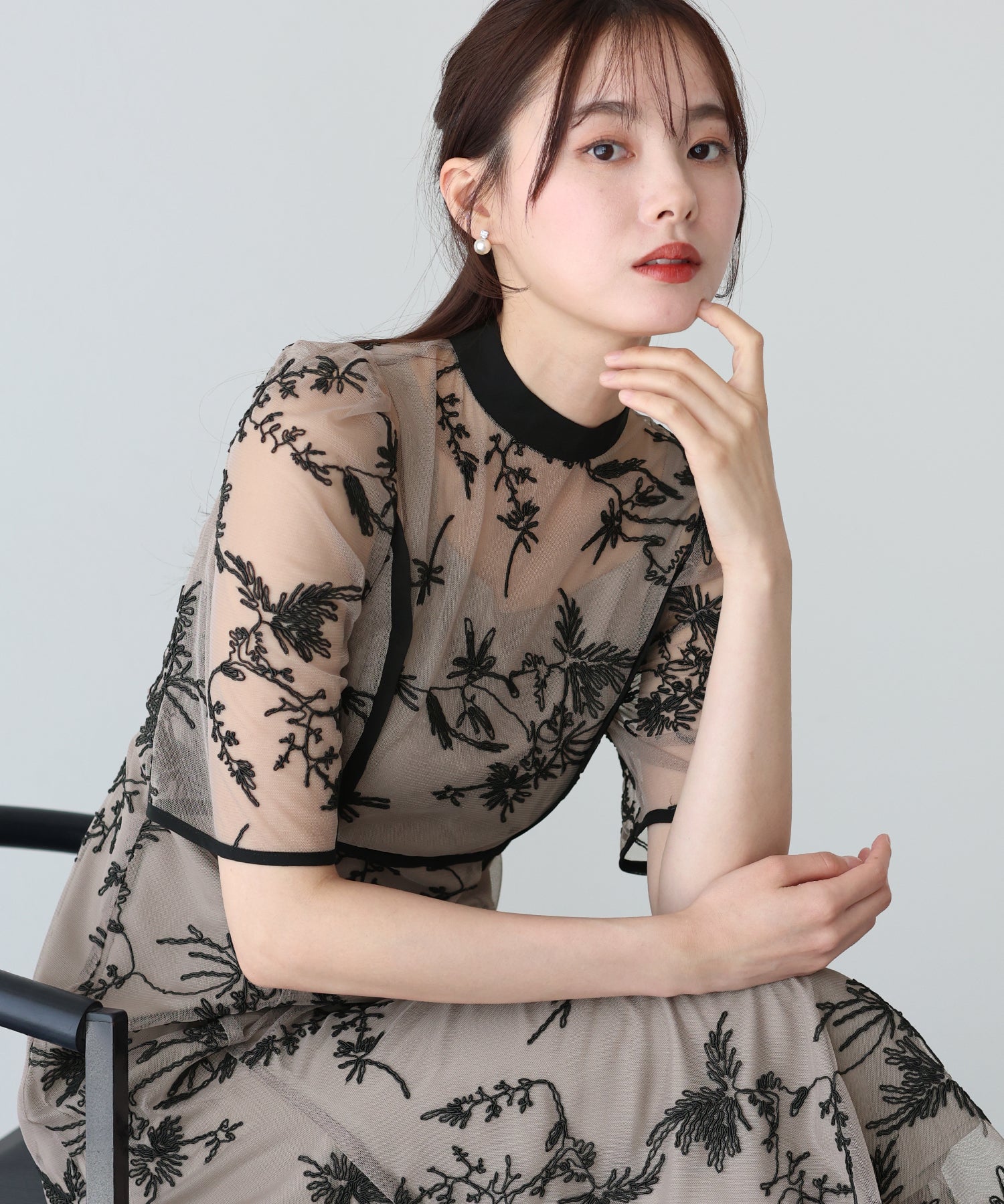 【TIME SALE】バイカラー刺繍レースパーティードレス