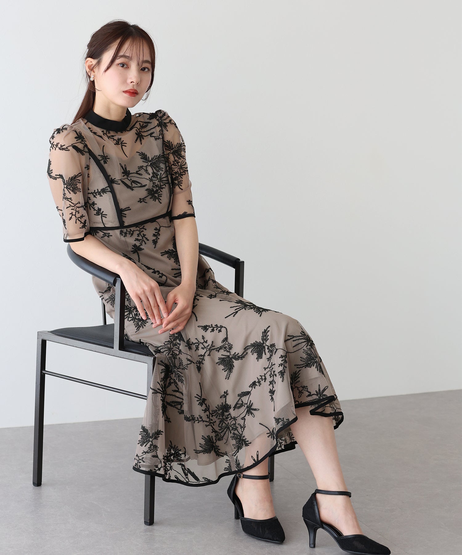 【TIME SALE】バイカラー刺繍レースパーティードレス