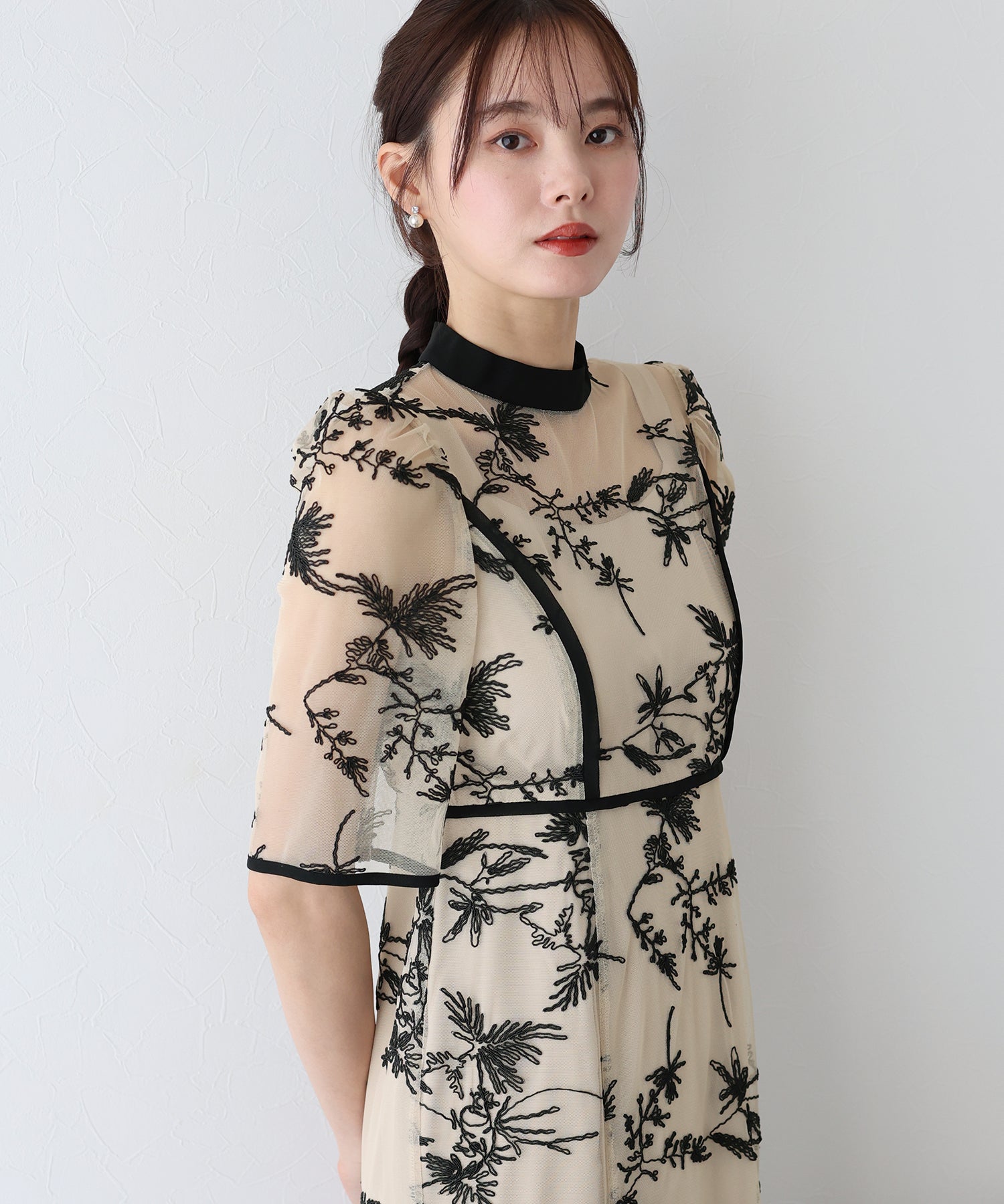 【TIME SALE】バイカラー刺繍レースパーティードレス