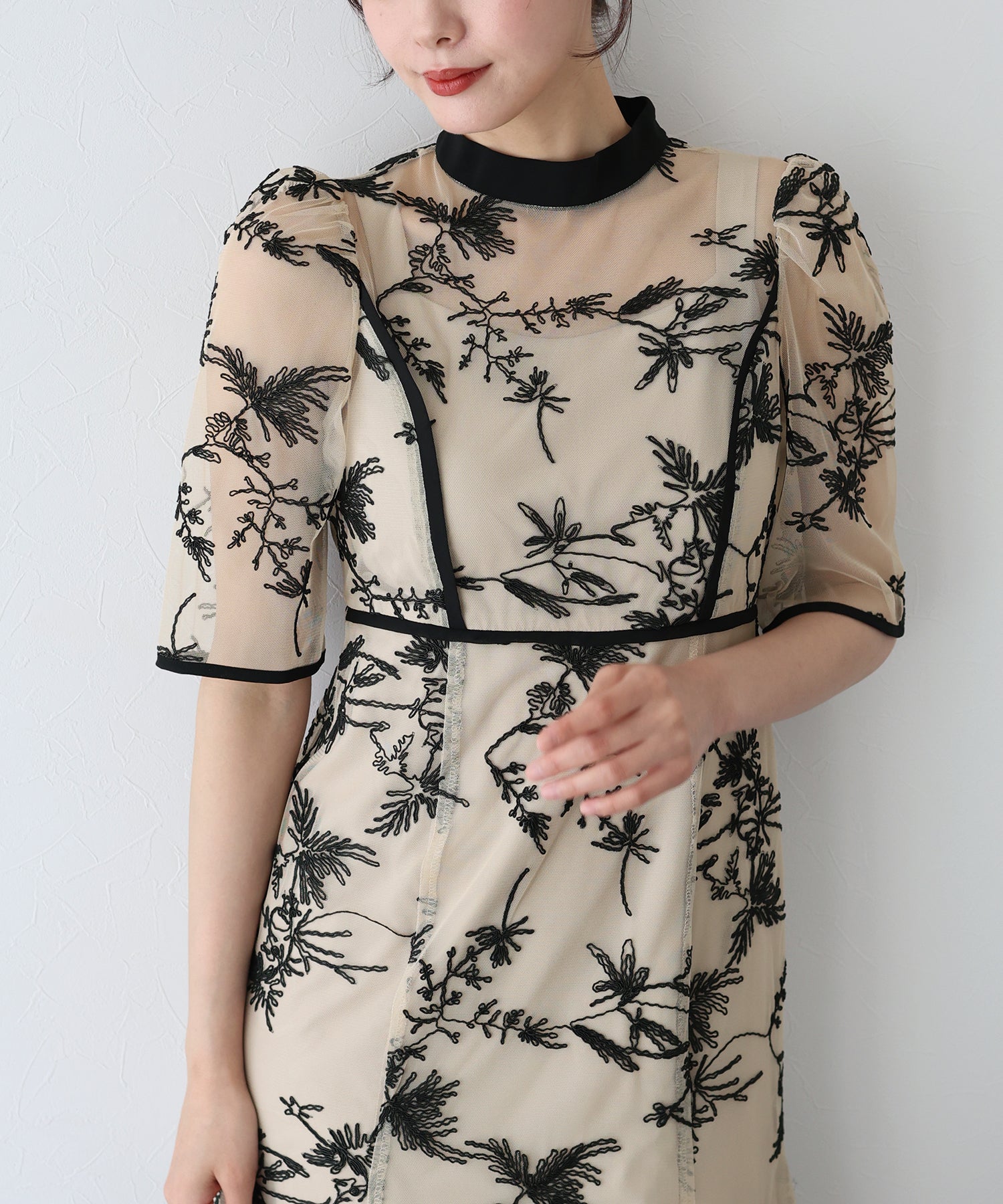 【TIME SALE】バイカラー刺繍レースパーティードレス