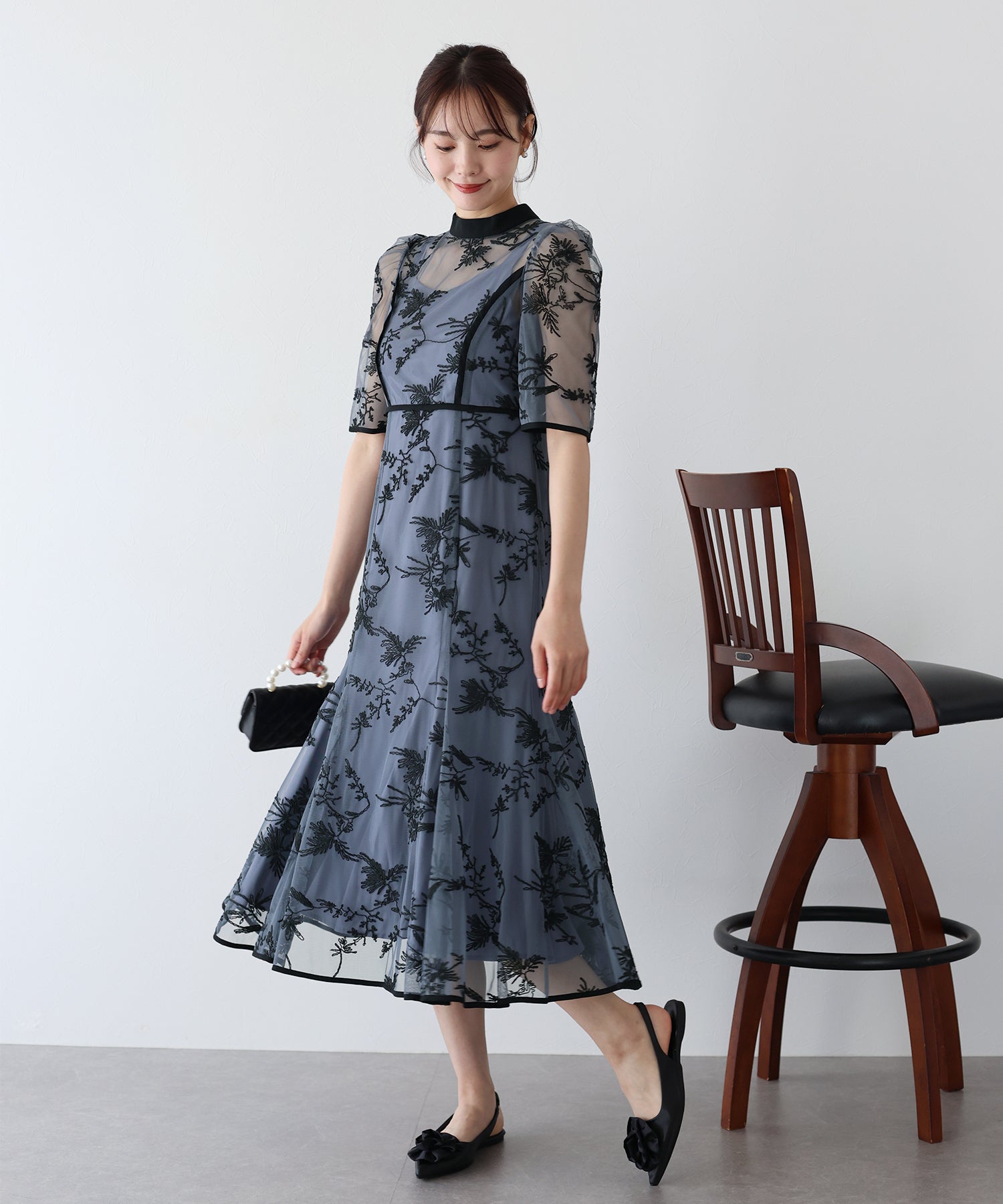 【TIME SALE】バイカラー刺繍レースパーティードレス