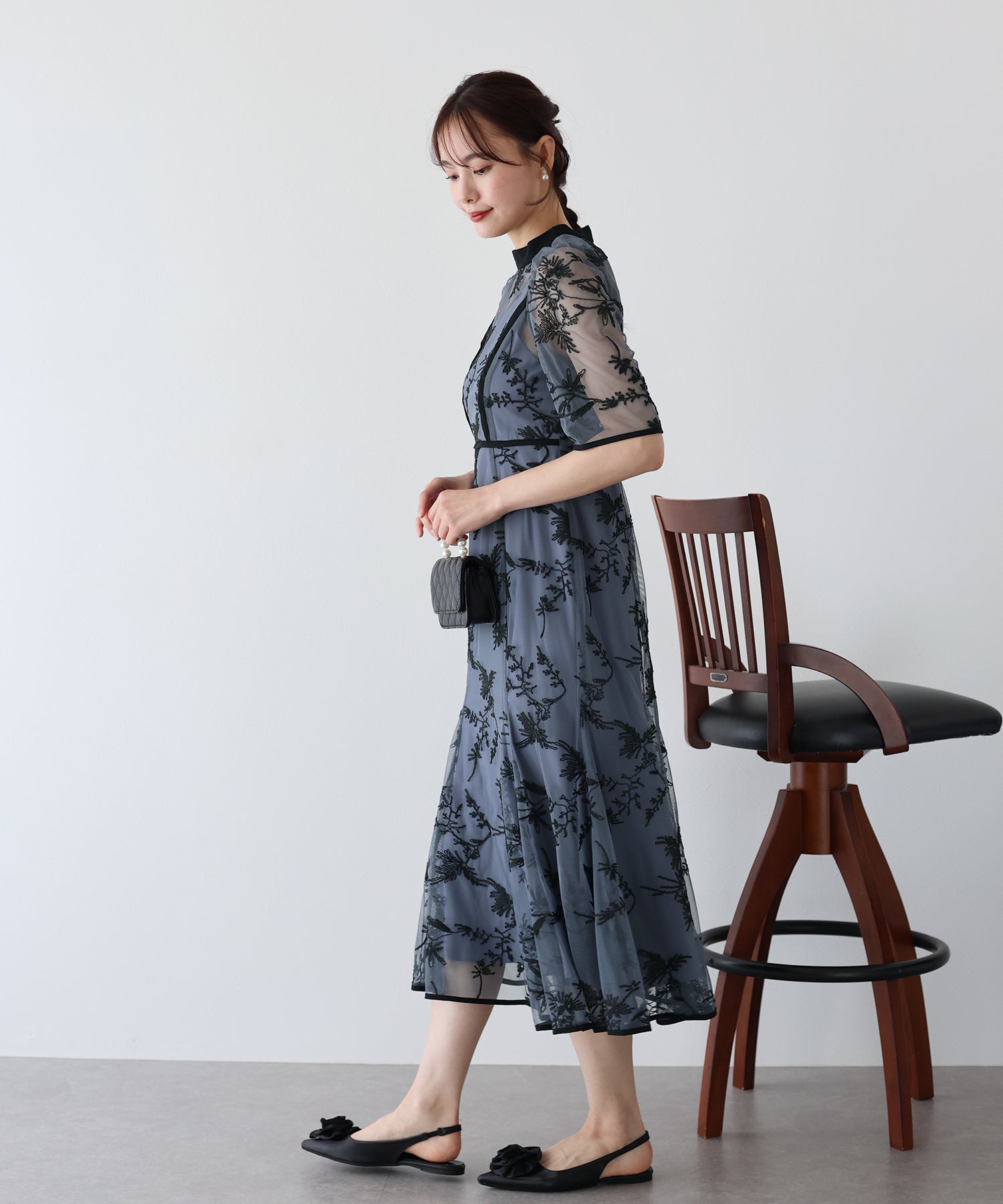 【TIME SALE】バイカラー刺繍レースパーティードレス