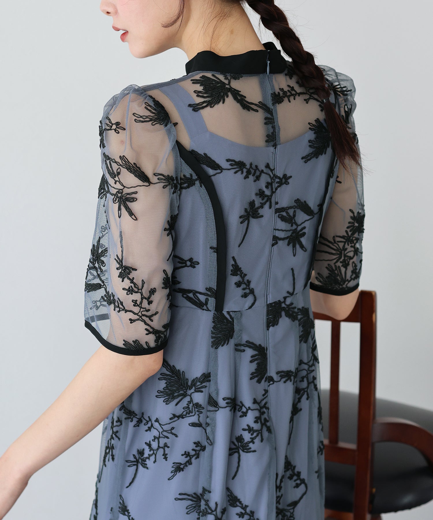 【TIME SALE】バイカラー刺繍レースパーティードレス