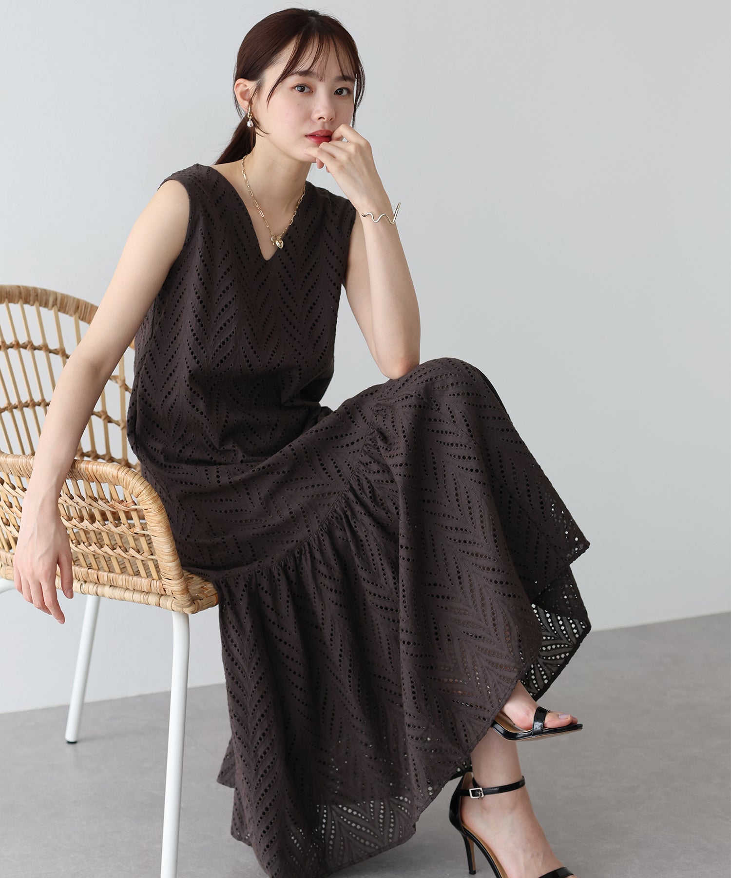 【SALE】コットンレースティアードワンピース