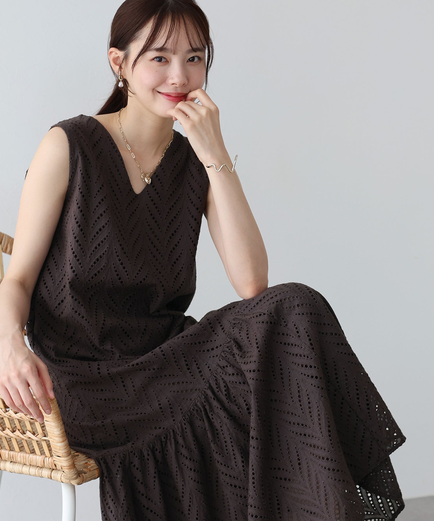 【SALE】コットンレースティアードワンピース