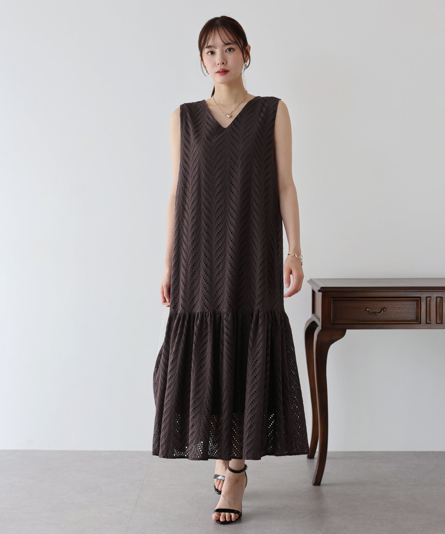 【SALE】コットンレースティアードワンピース