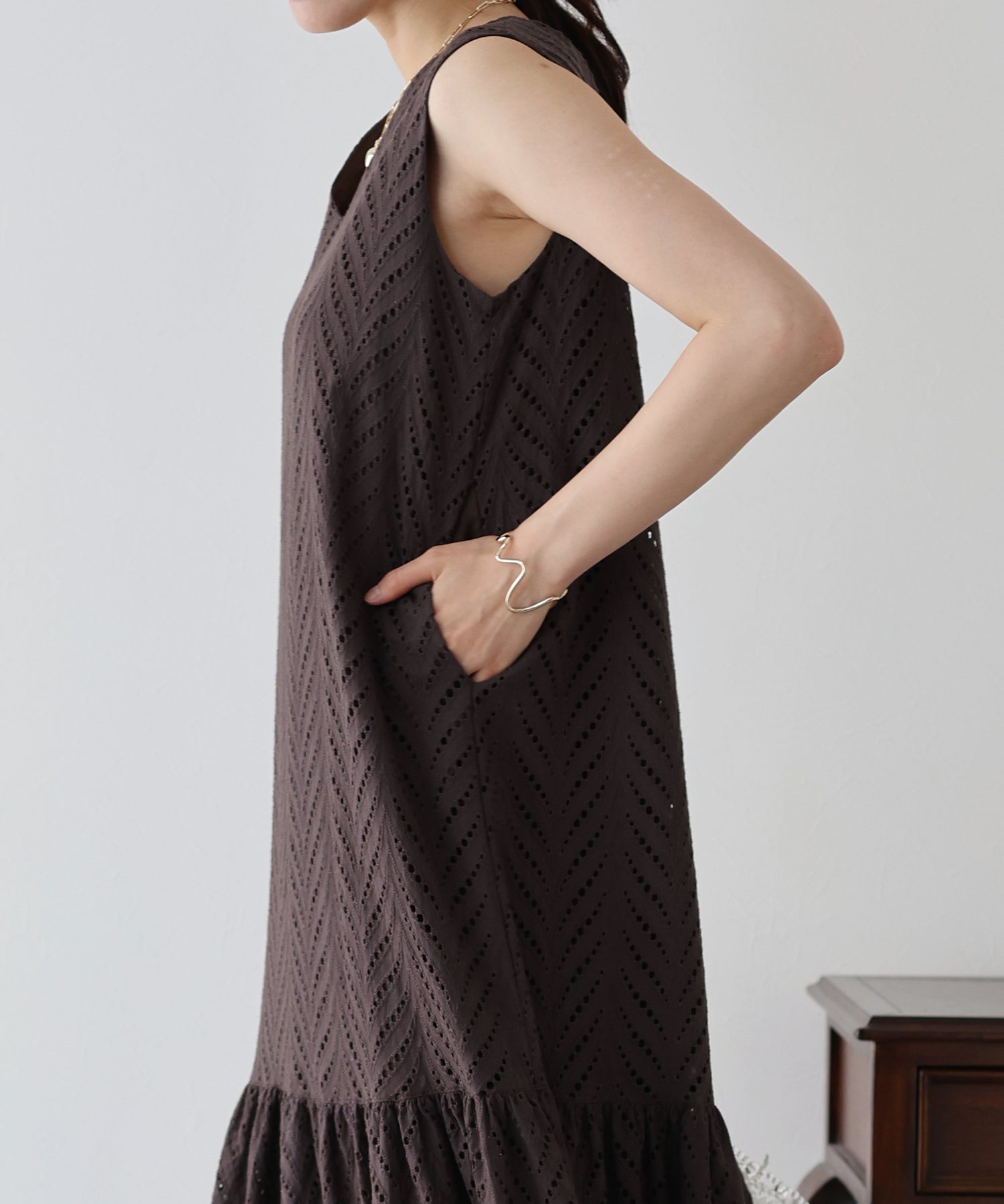 【SALE】コットンレースティアードワンピース