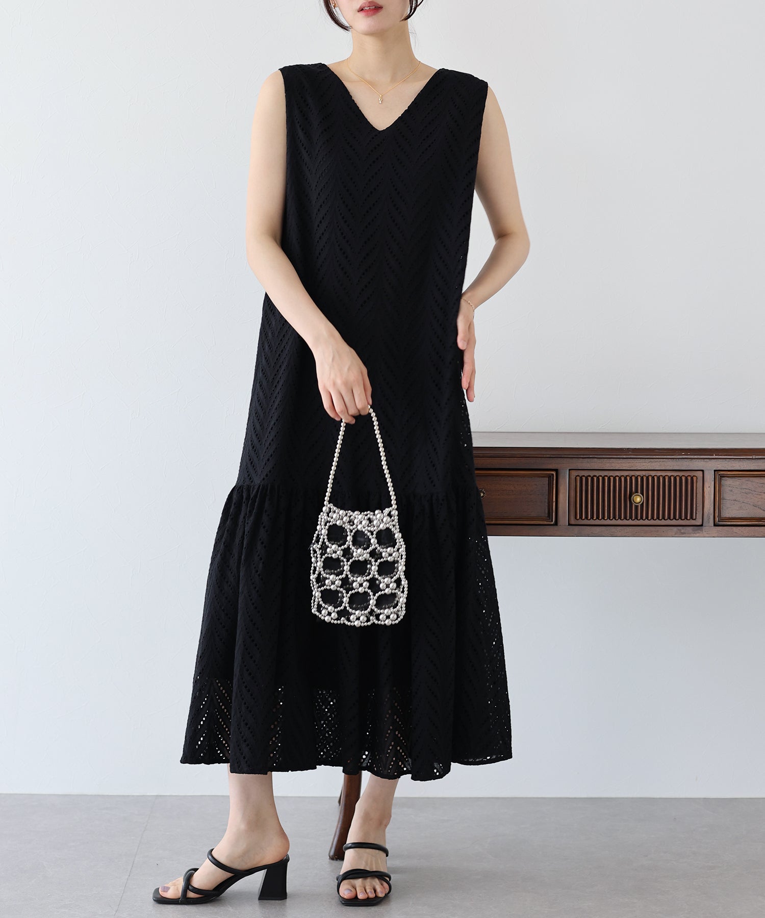 【SALE】コットンレースティアードワンピース