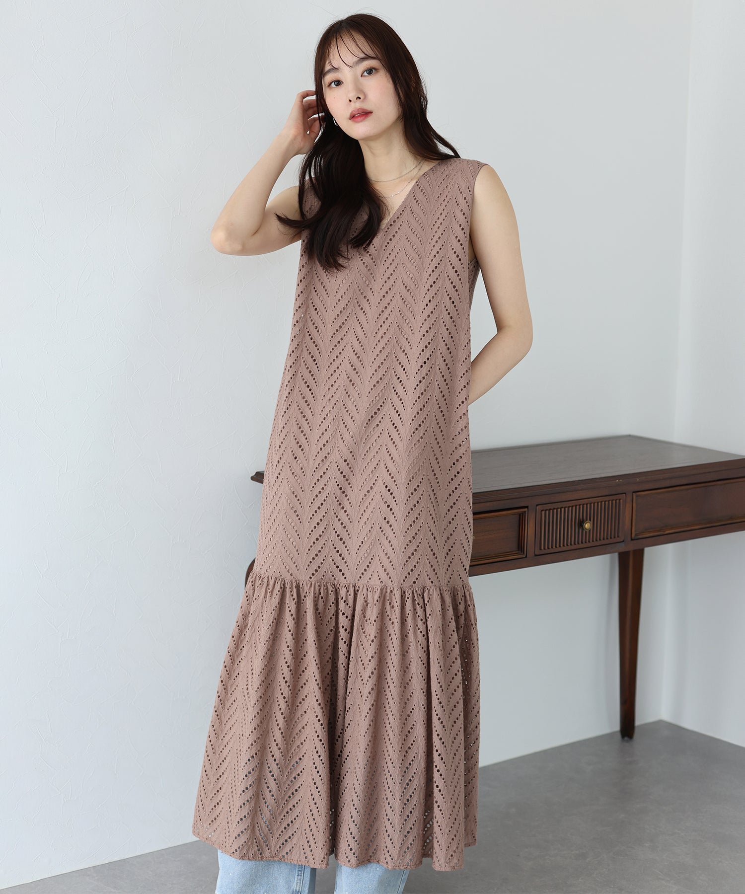 【SALE】コットンレースティアードワンピース