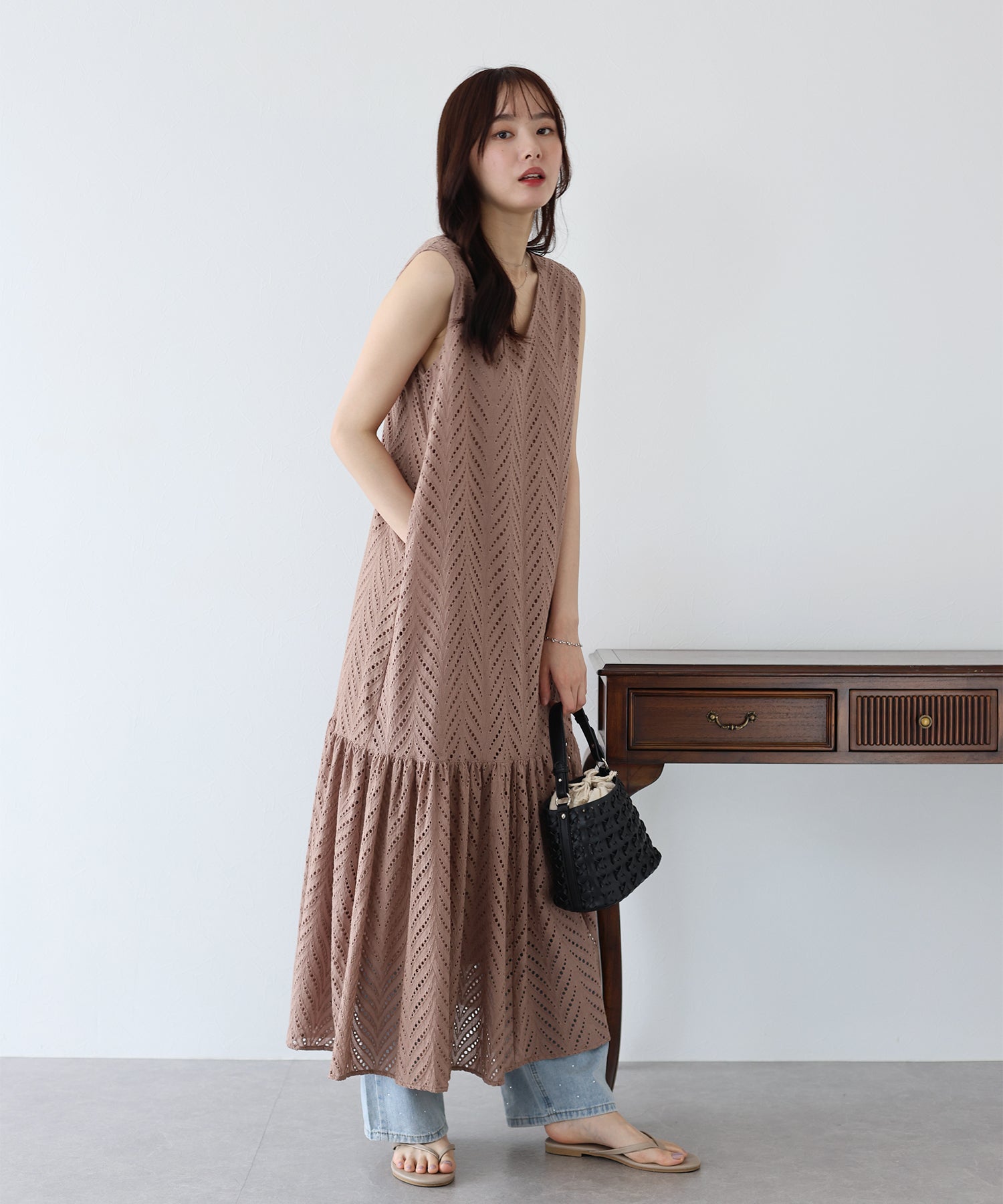 【SALE】コットンレースティアードワンピース