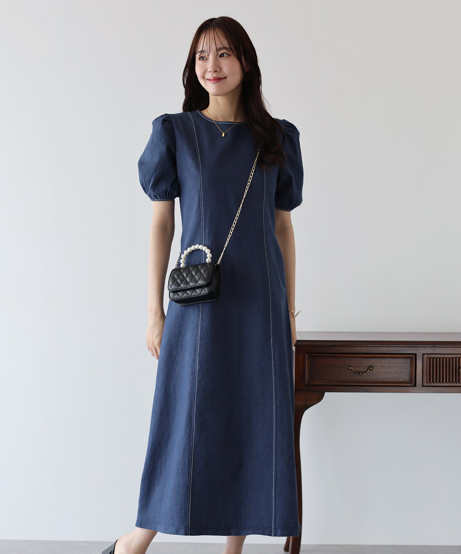 ステッチデニムワンピース