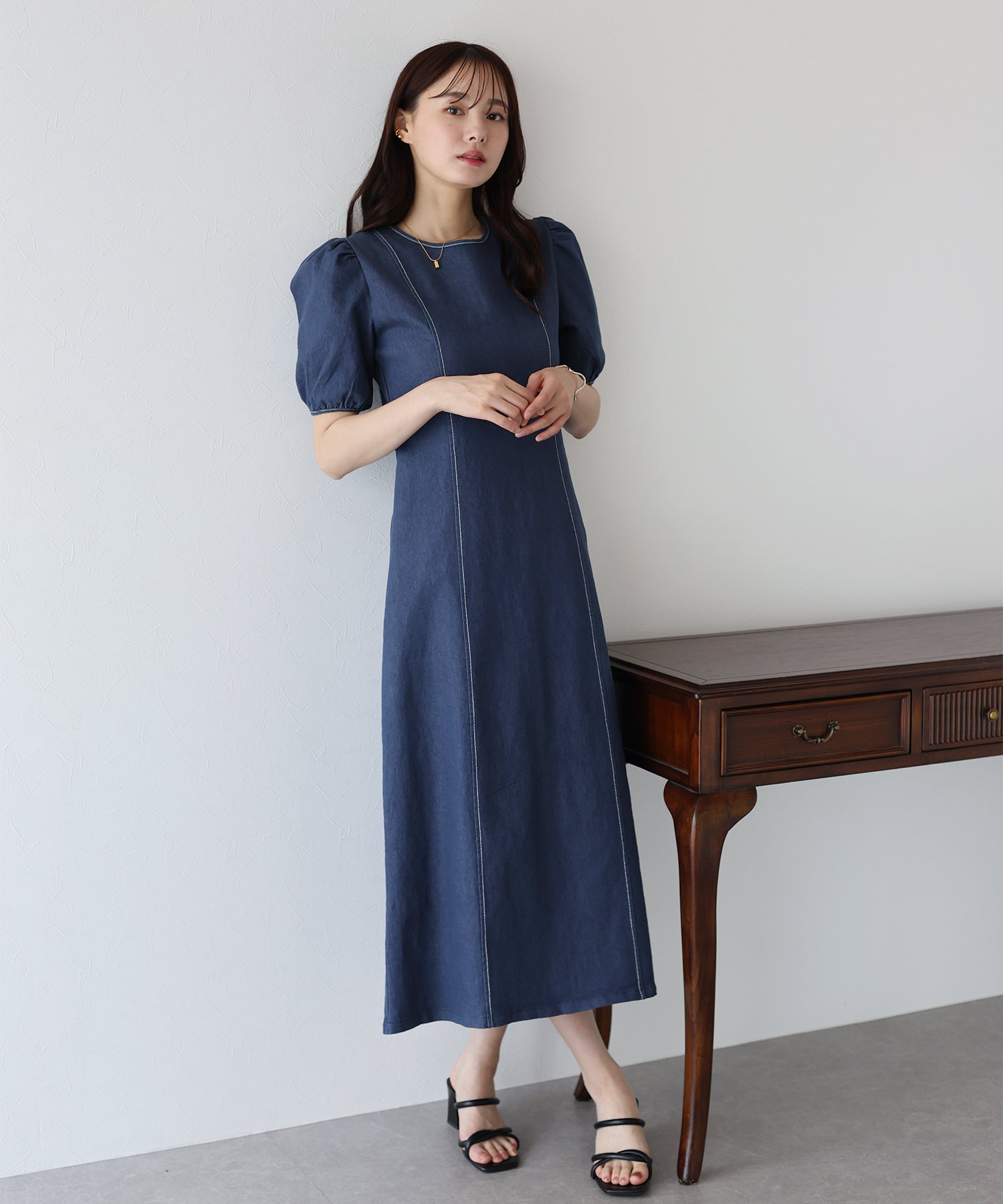 ステッチデニムワンピース