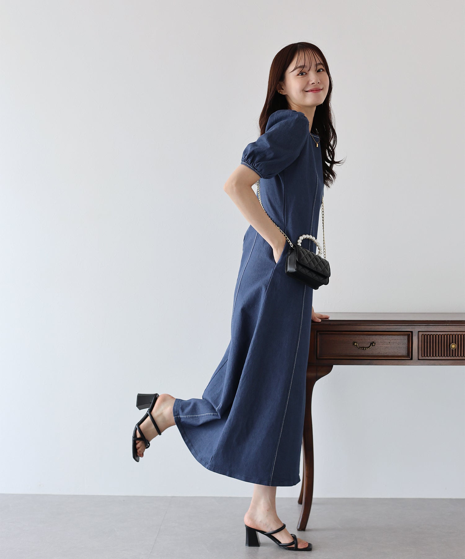 ステッチデニムワンピース