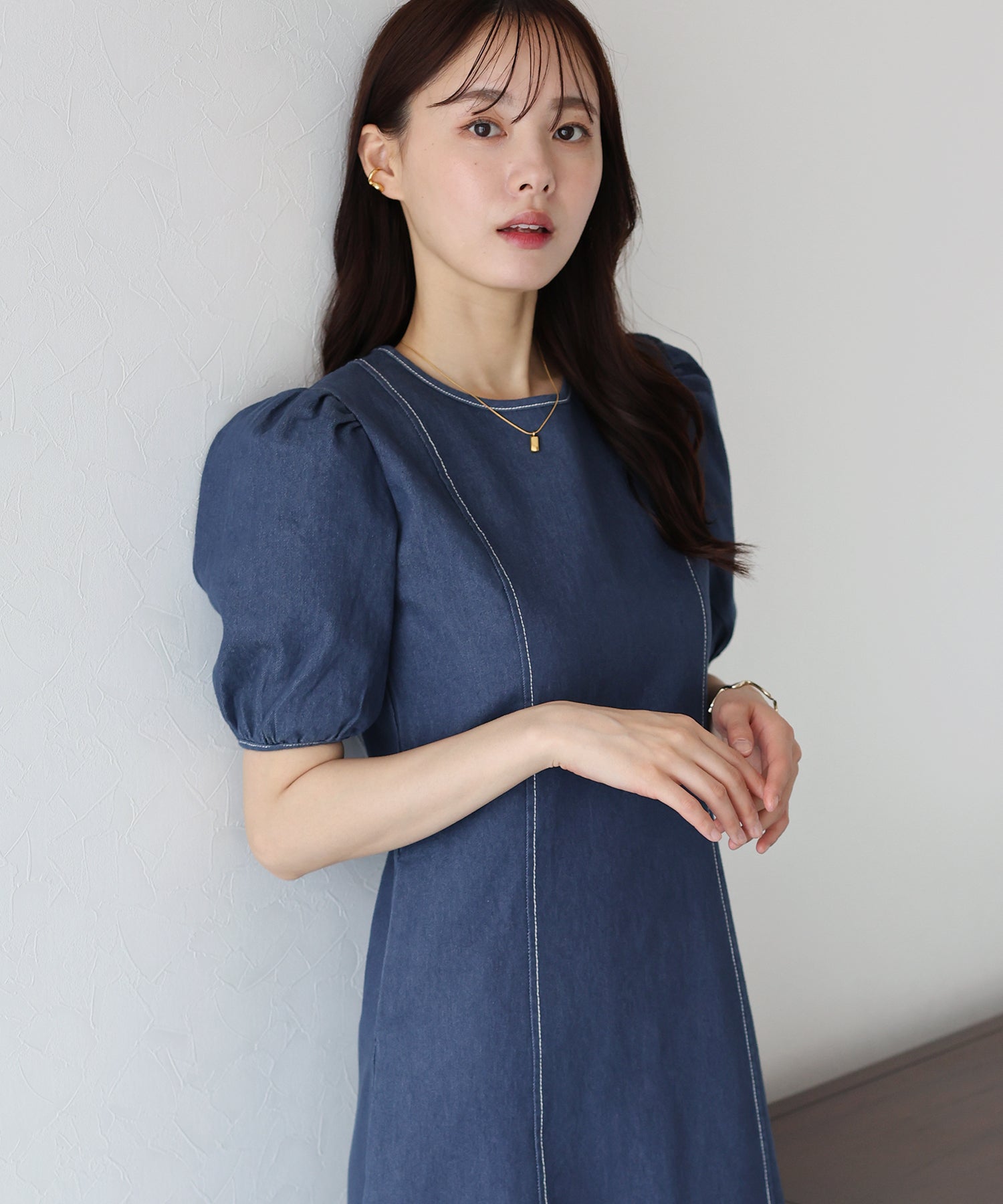 ステッチデニムワンピース