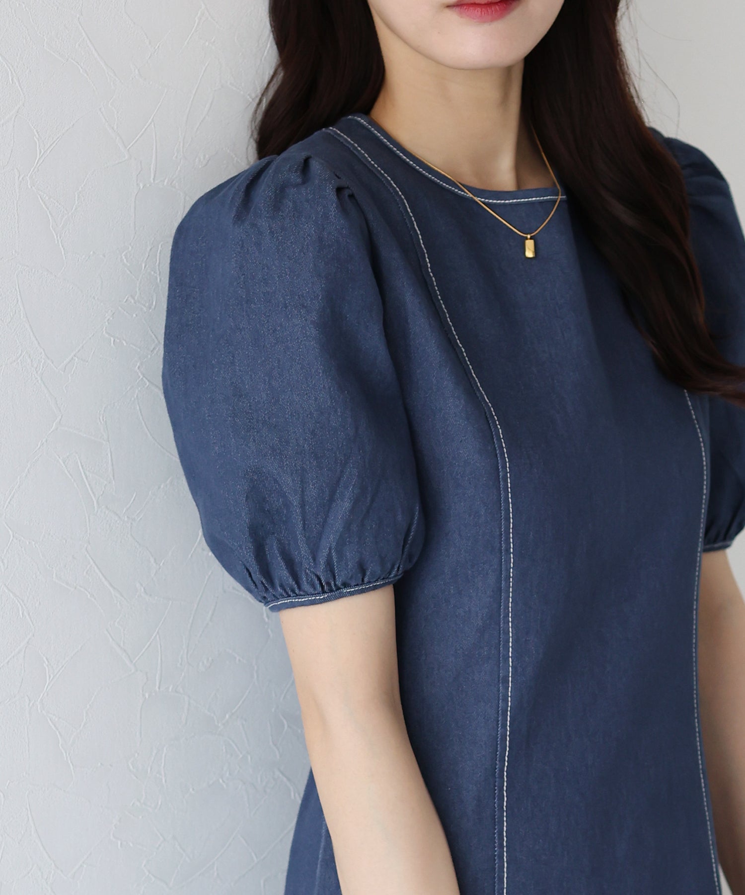 ステッチデニムワンピース