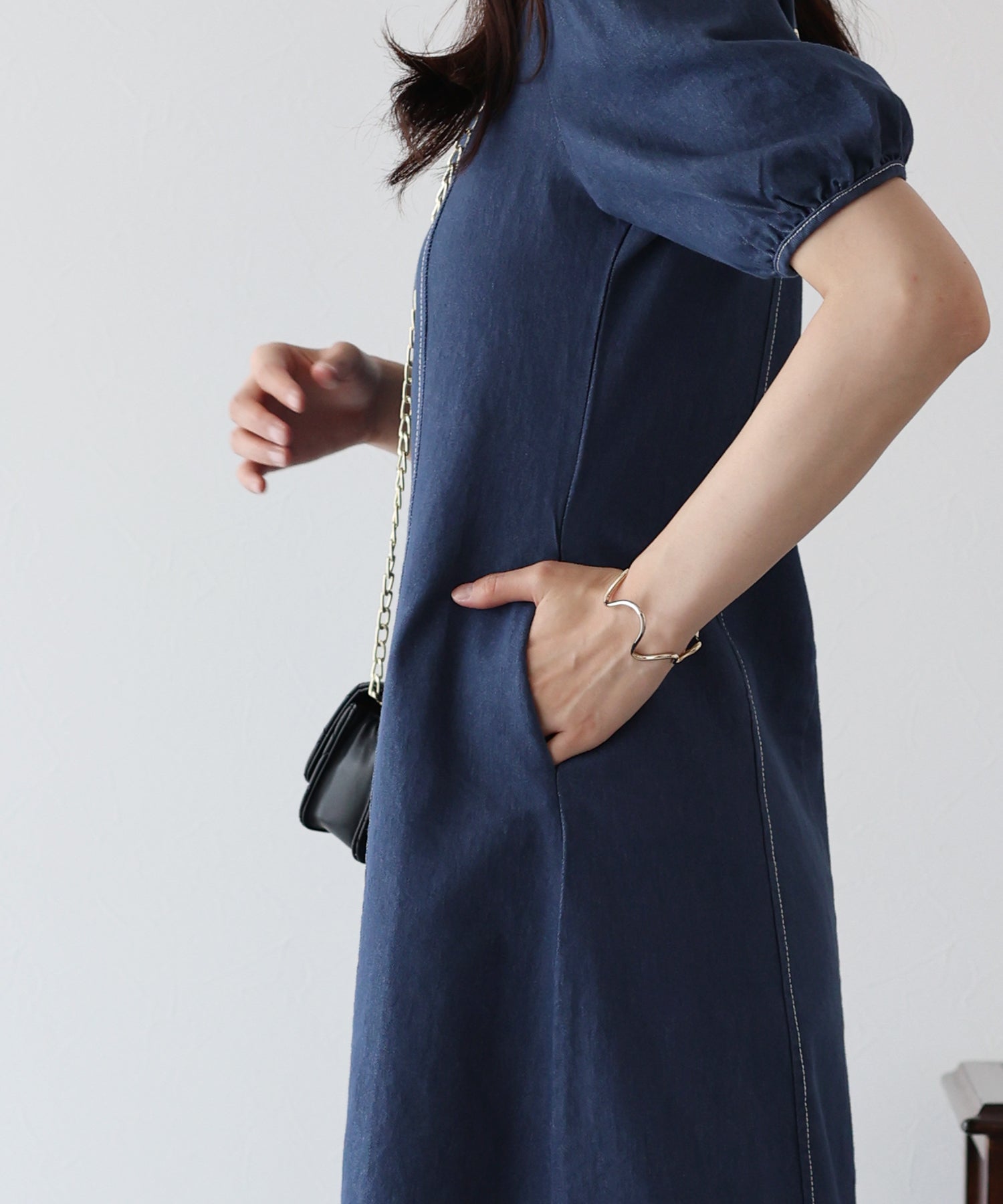 ステッチデニムワンピース