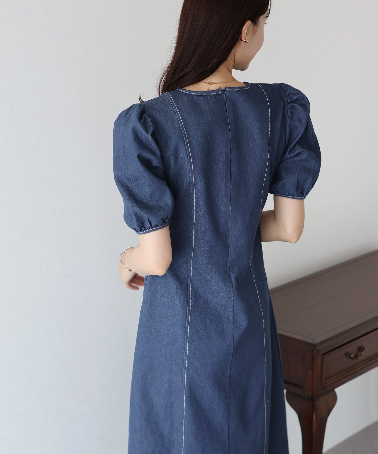 ステッチデニムワンピース