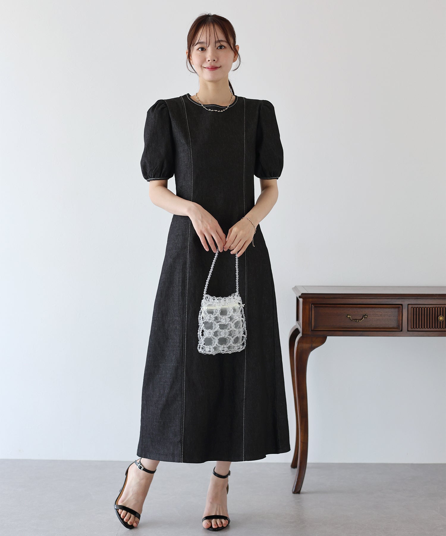 ステッチデニムワンピース