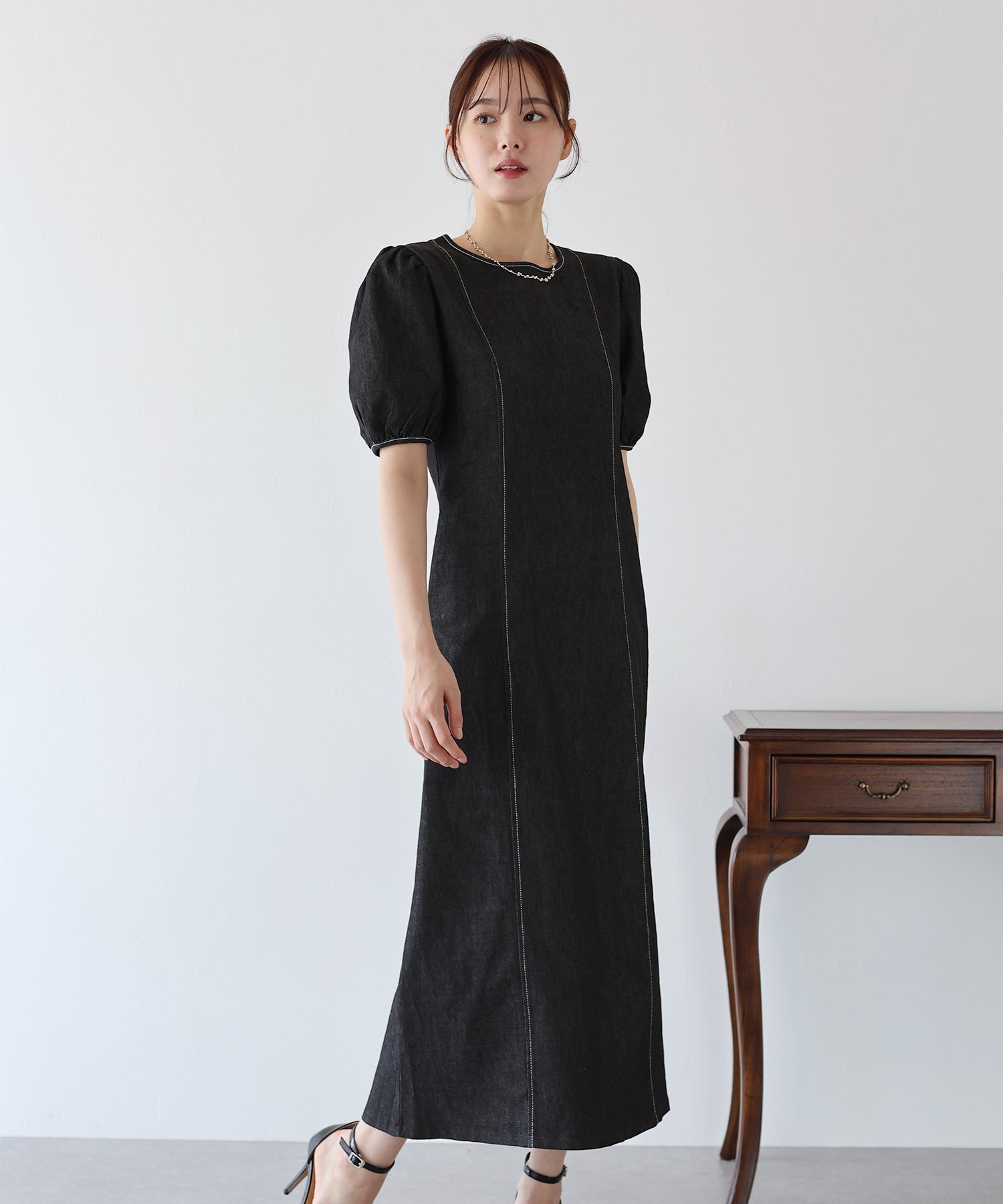 ステッチデニムワンピース