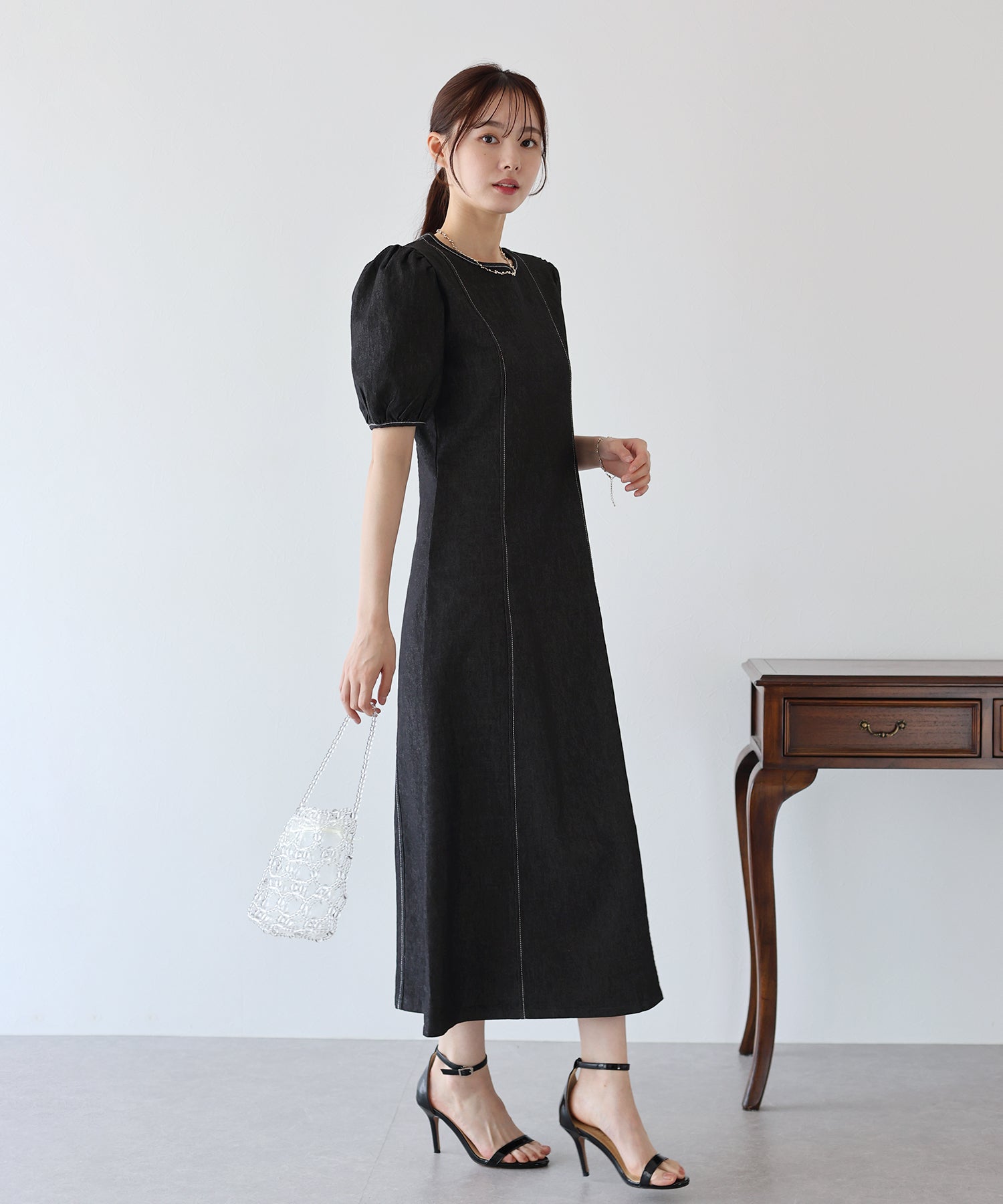 ステッチデニムワンピース
