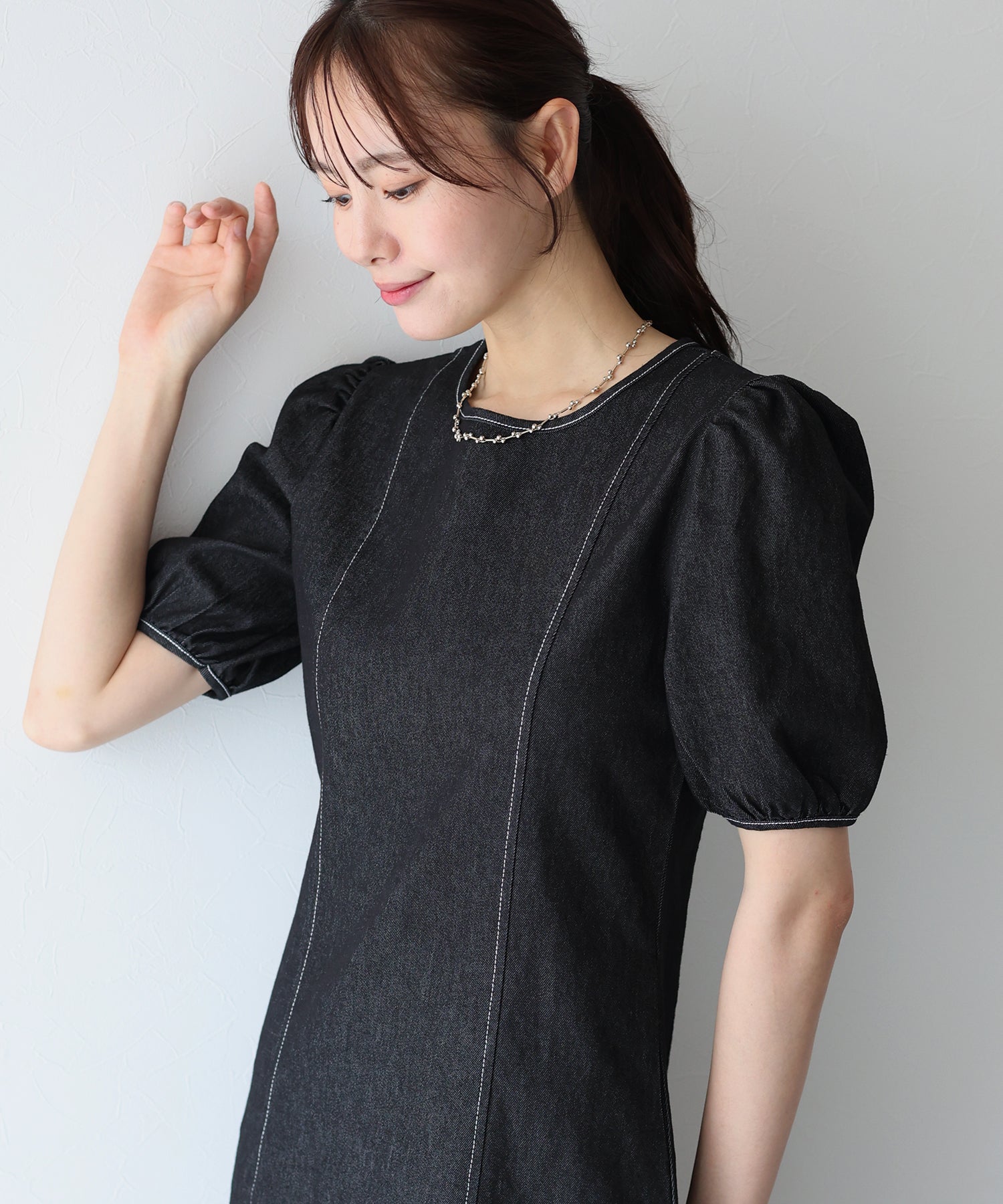 ステッチデニムワンピース