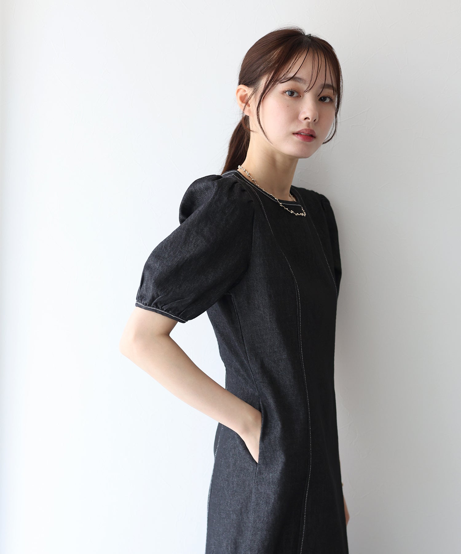 ステッチデニムワンピース