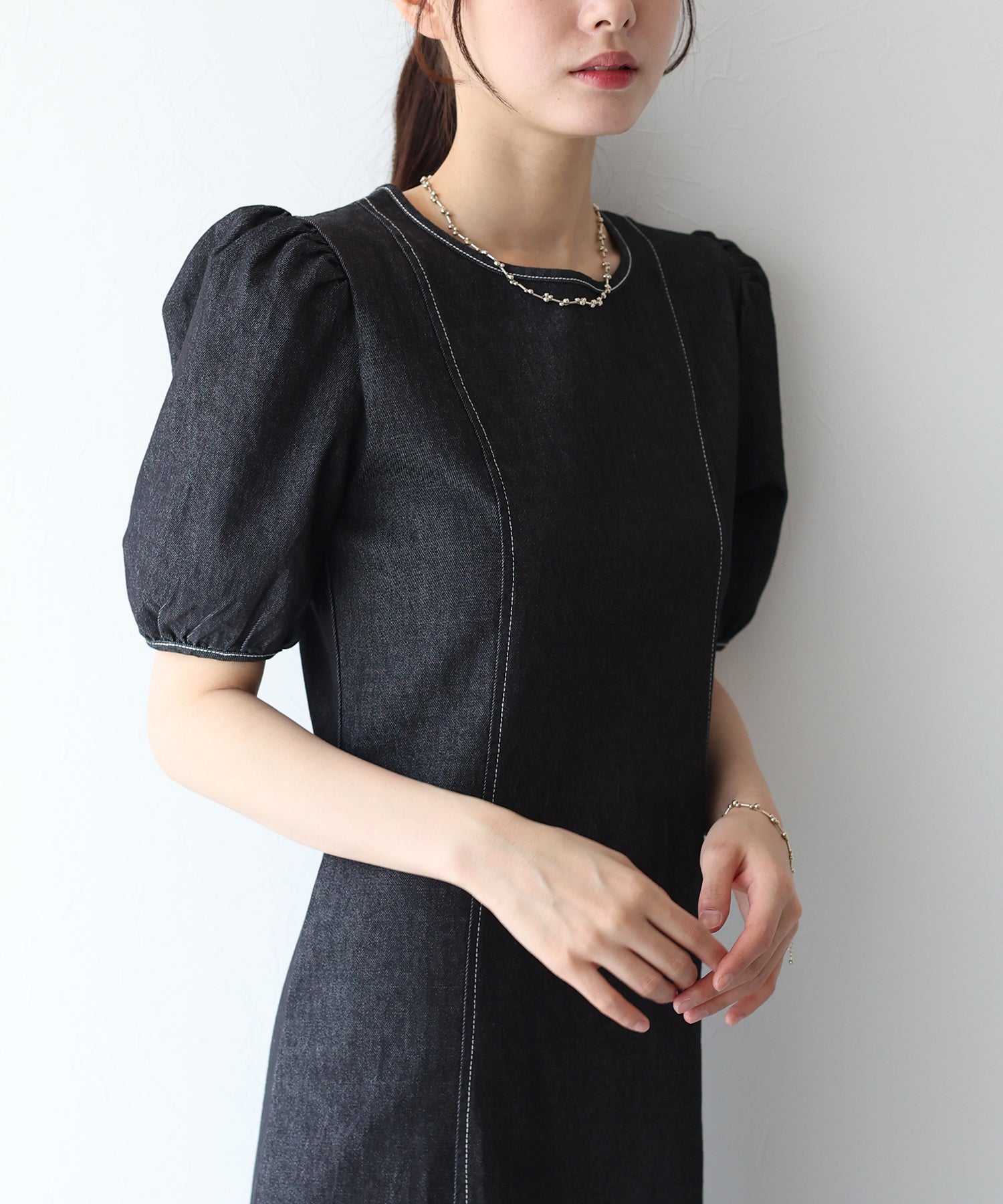 ステッチデニムワンピース