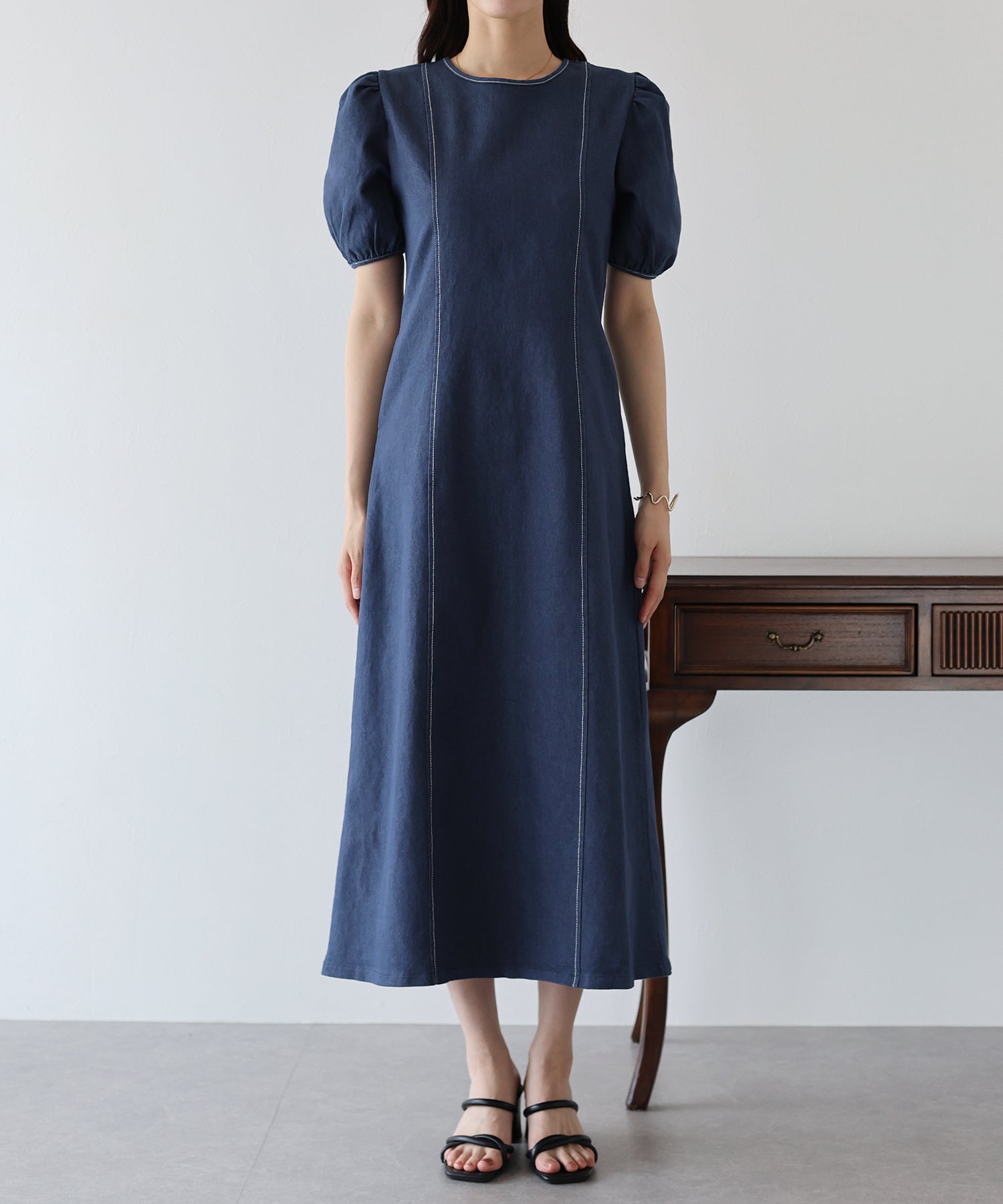 ステッチデニムワンピース