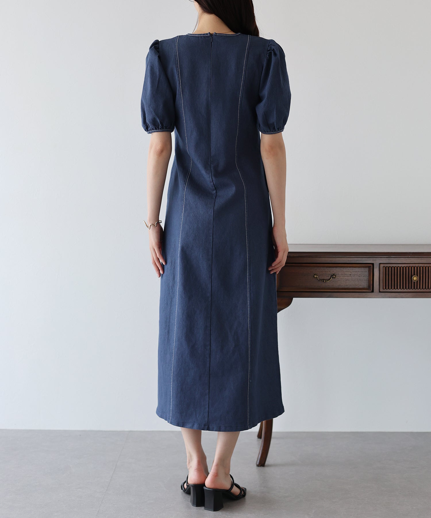 ステッチデニムワンピース