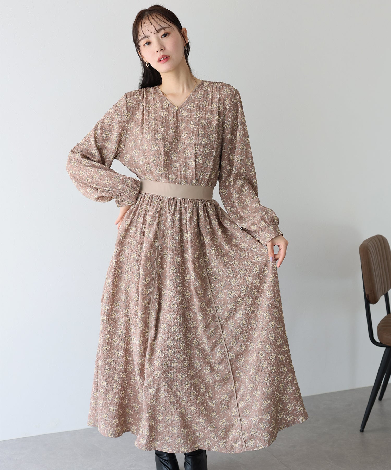 【SALE】エンボスプリントワンピース