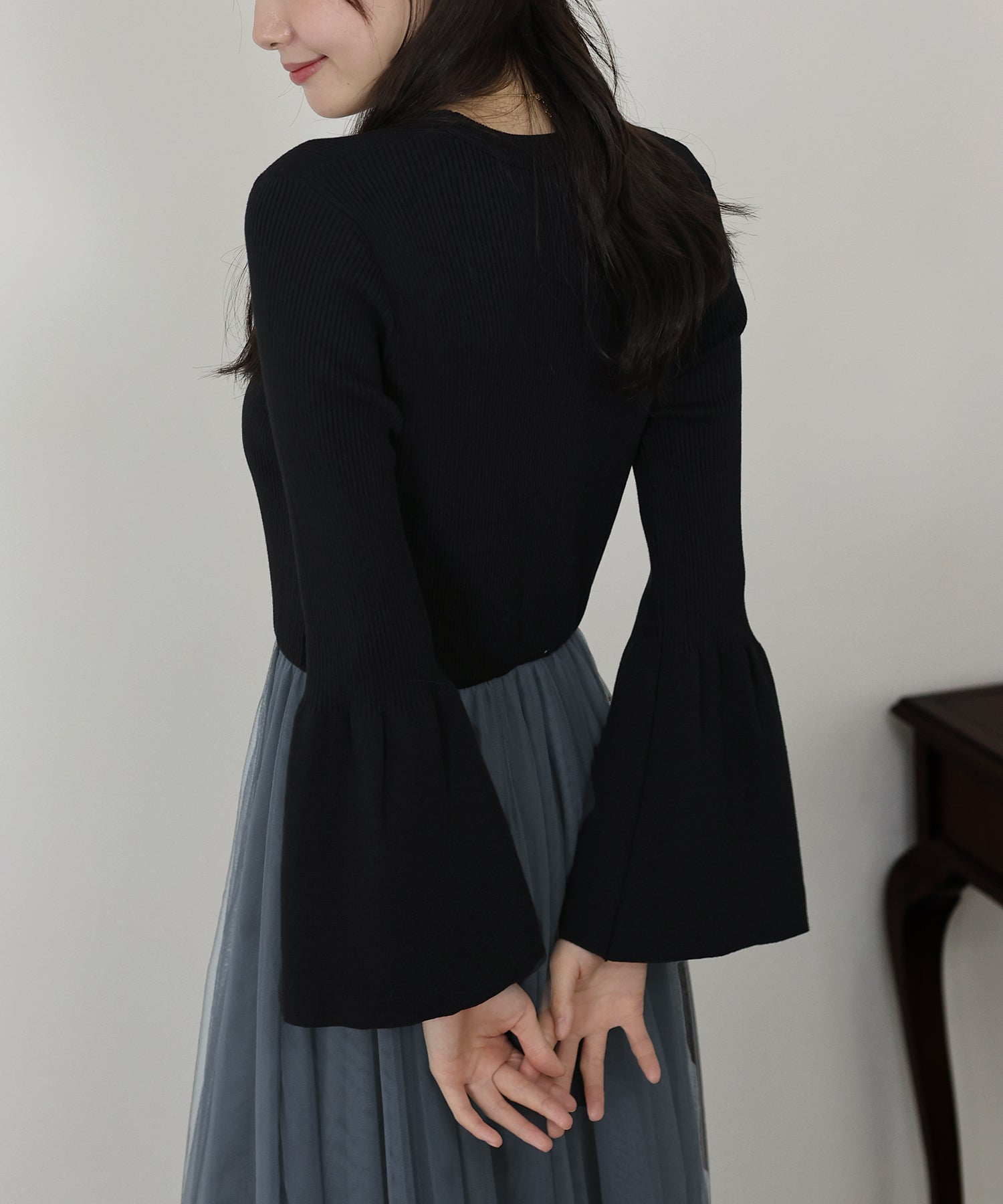 【SALE】チュールニットドッキングワンピース