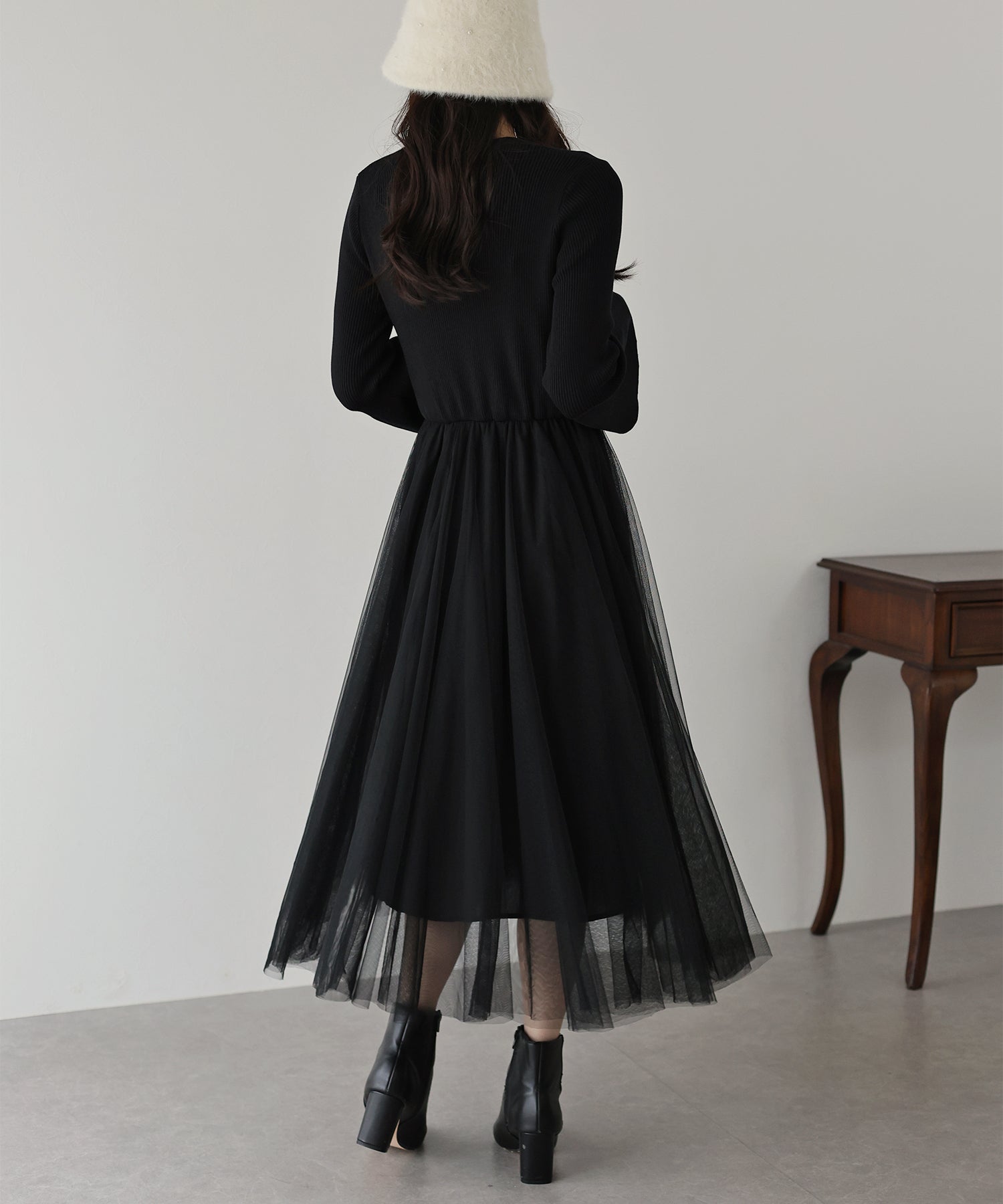 【SALE】チュールニットドッキングワンピース