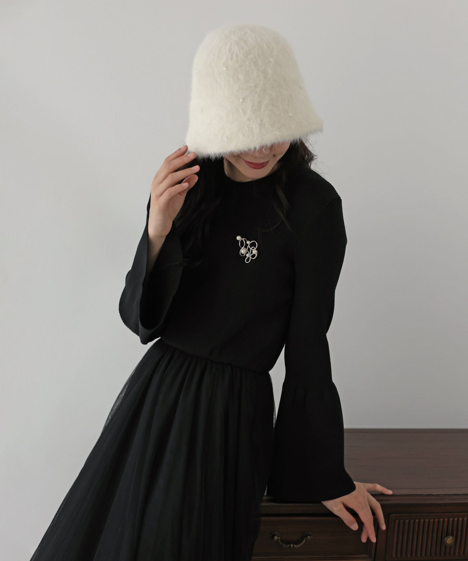 【SALE】チュールニットドッキングワンピース