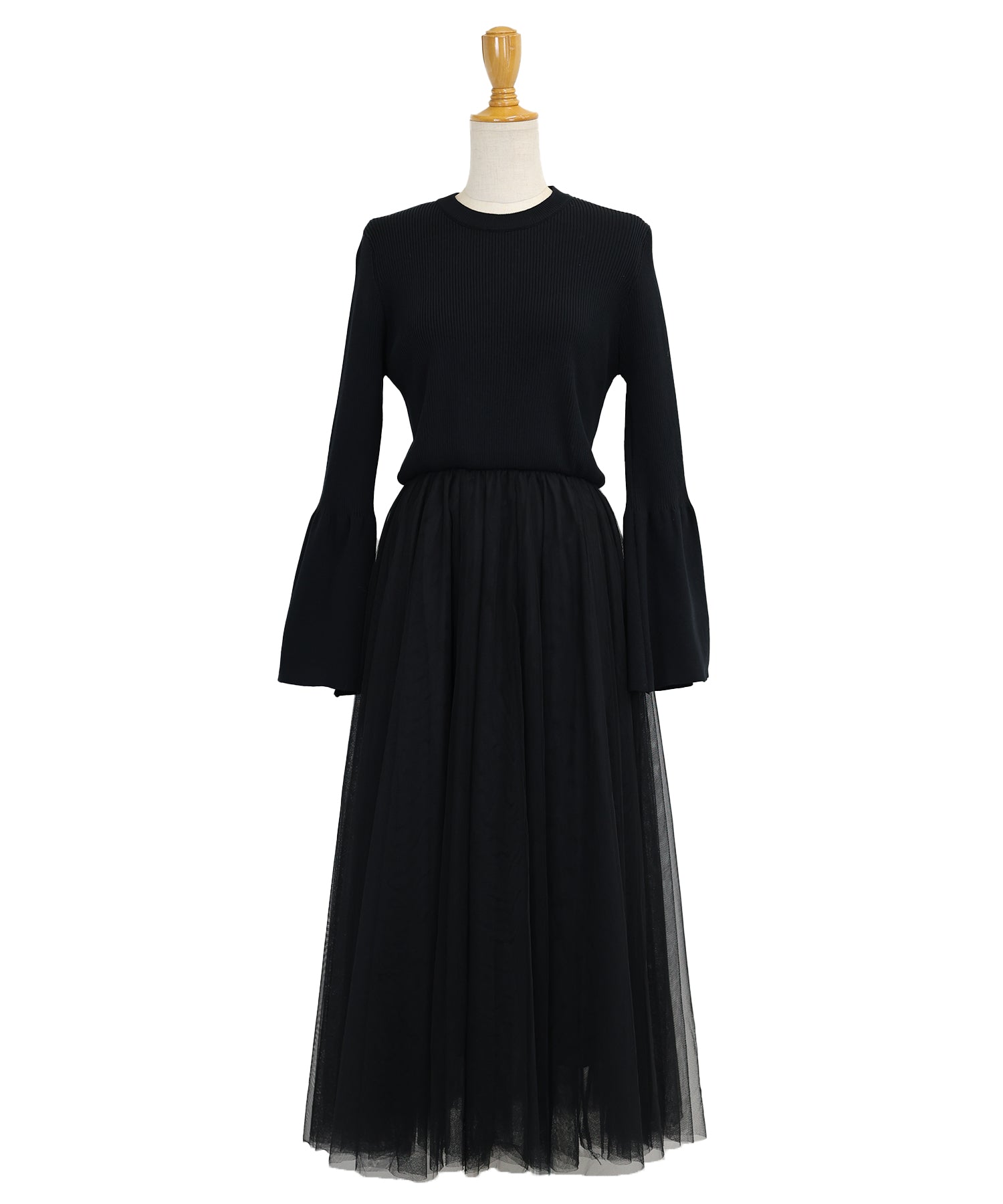 【SALE】チュールニットドッキングワンピース