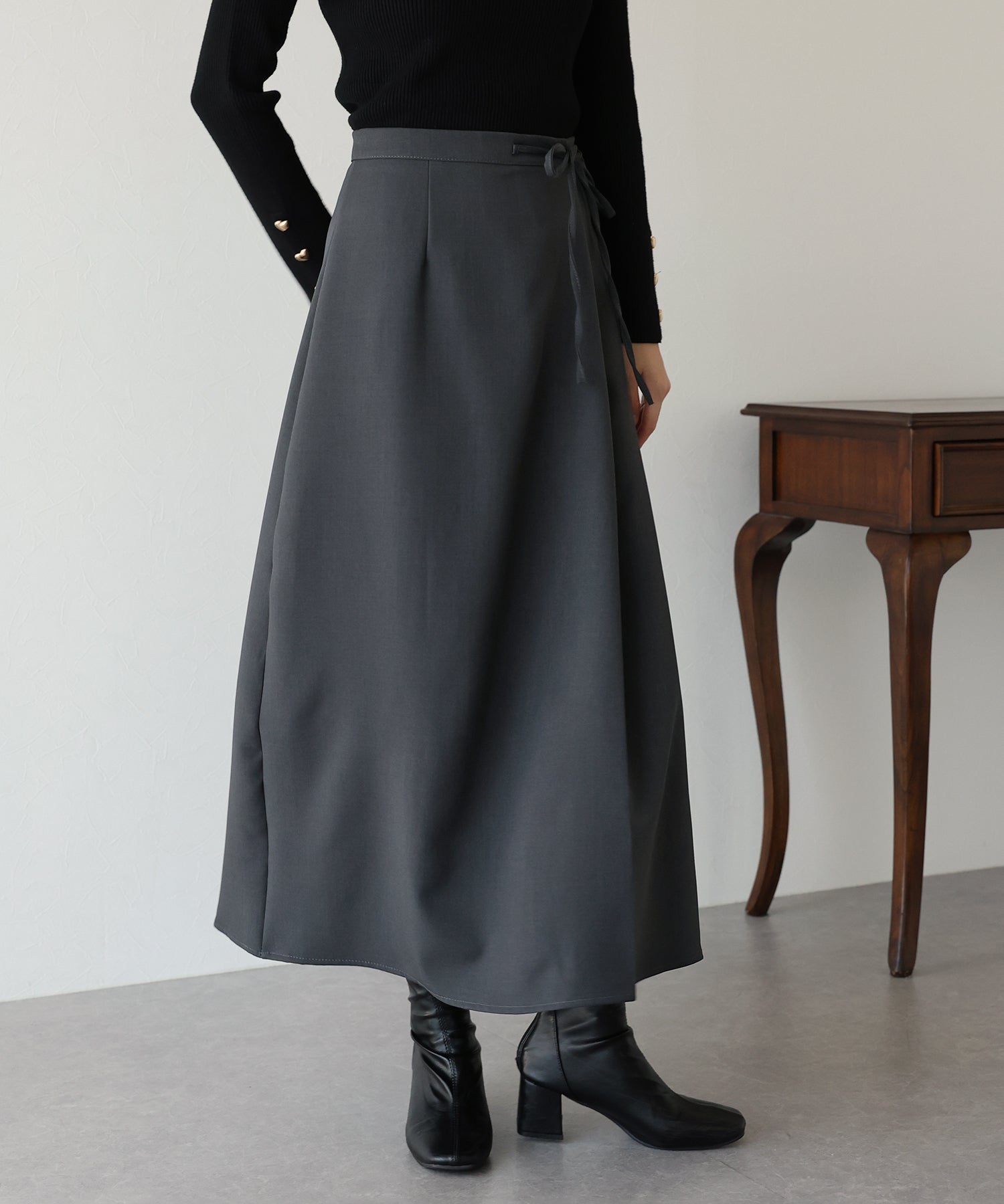 【SALE】サイドリボンIラインスカート